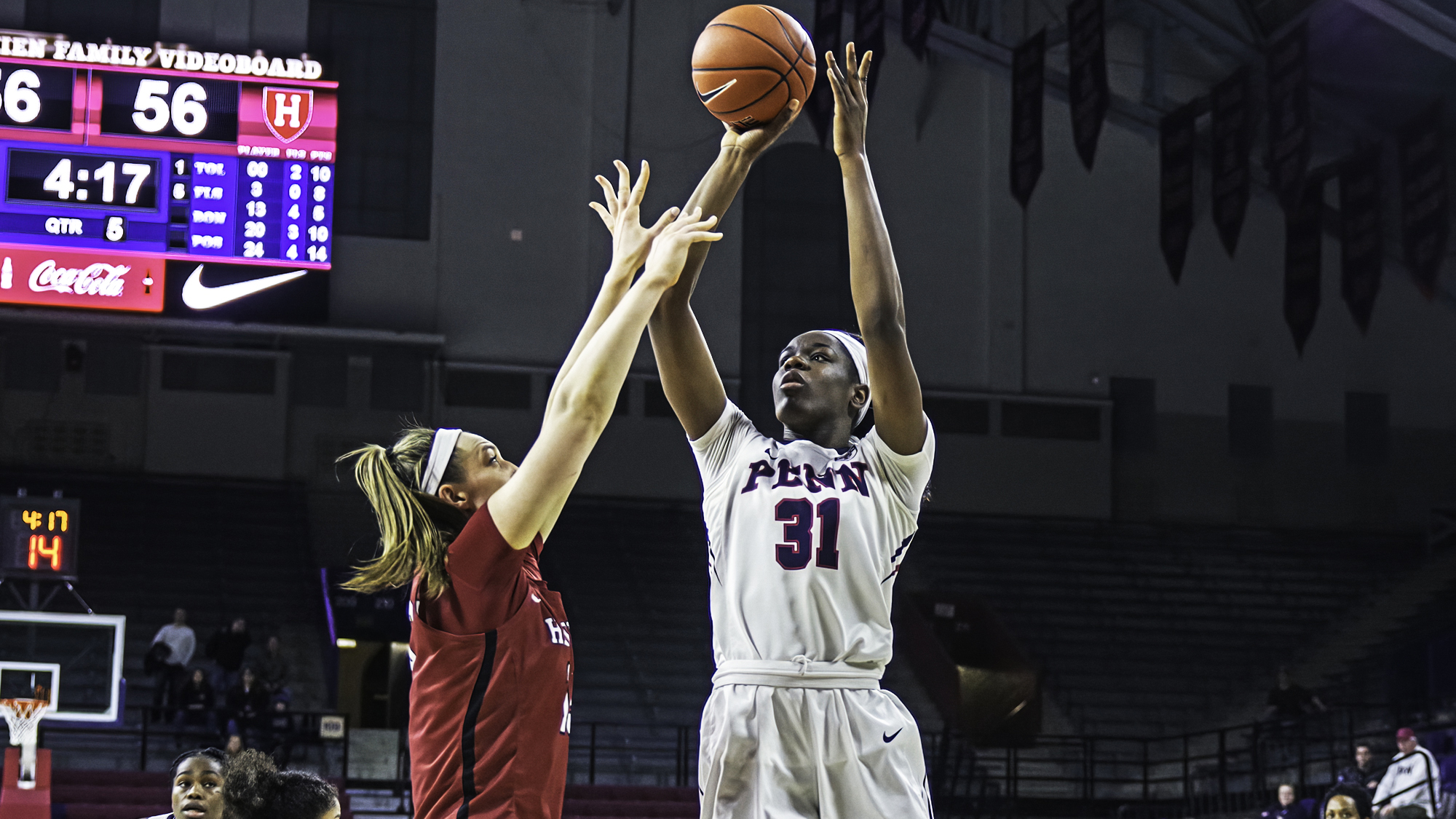 Sophomore forward Eleah Parker shoots a shot at the Palestra.