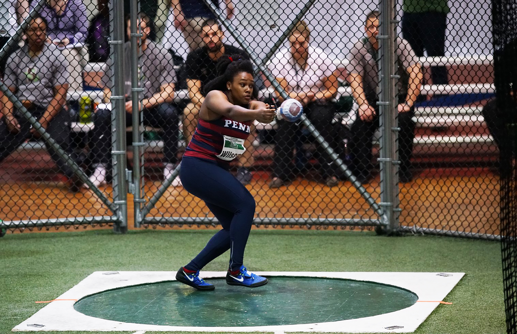 Rachel Lee Wilson competes in the hammer throw during a meet.