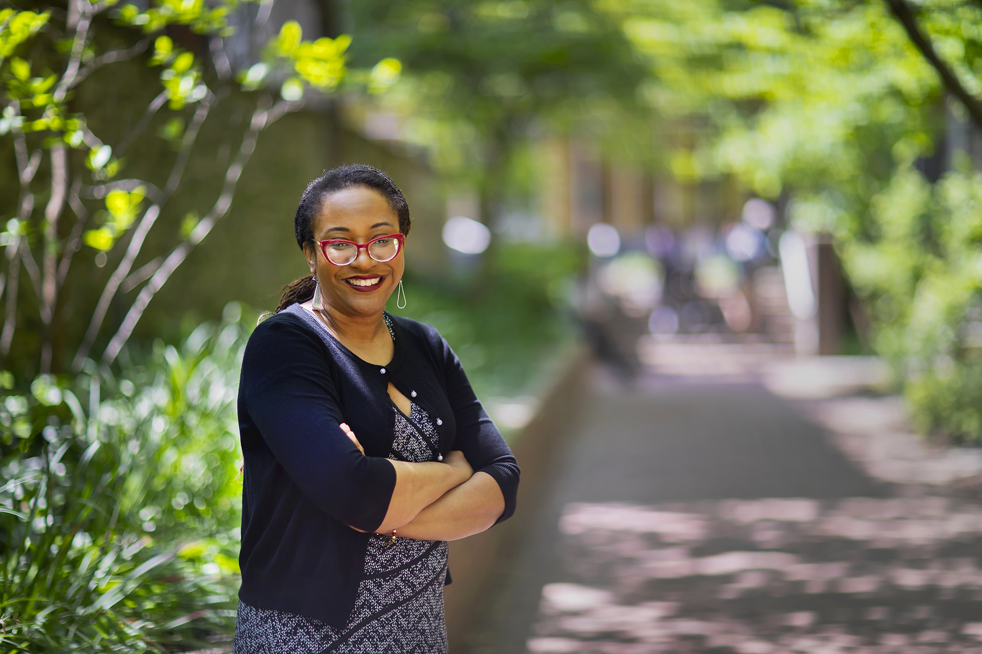 Ebony standing along Locust Walk