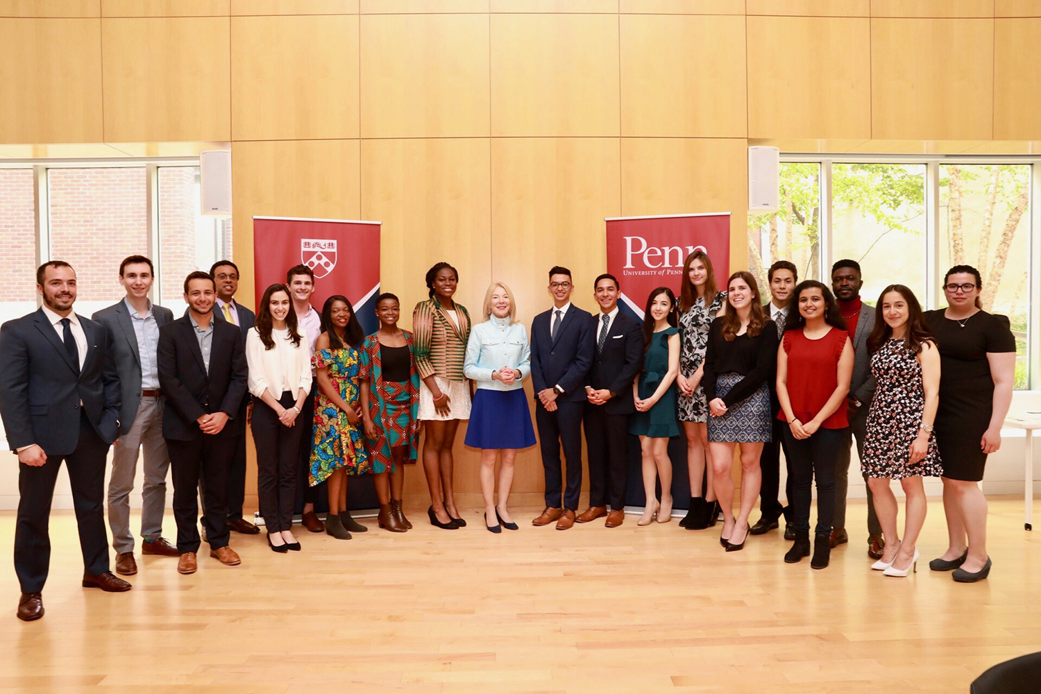 Amy Gutmann standing with winners of the PIP and PEP 2019 prizes.