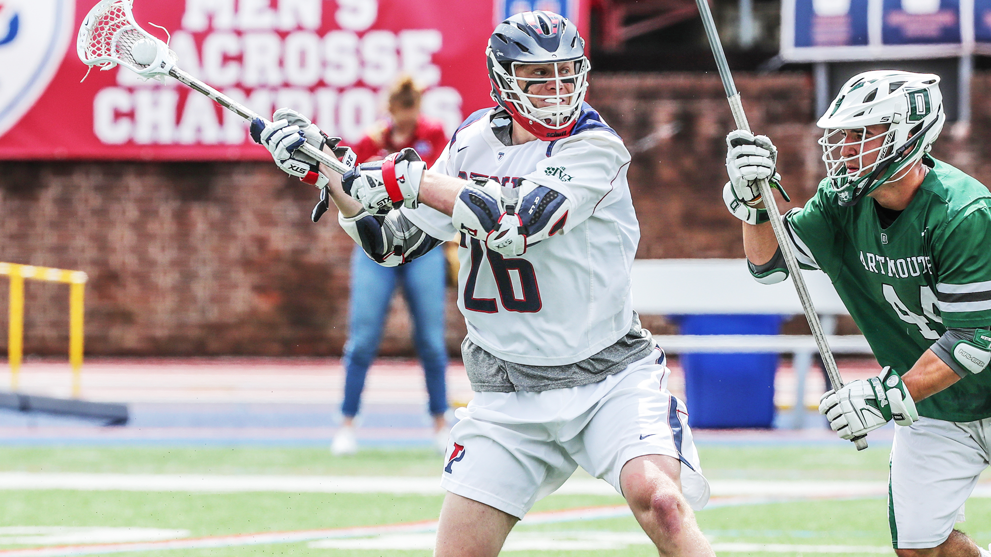 Sam Handley prepares to shoot a the ball in a game against Dartmouth.