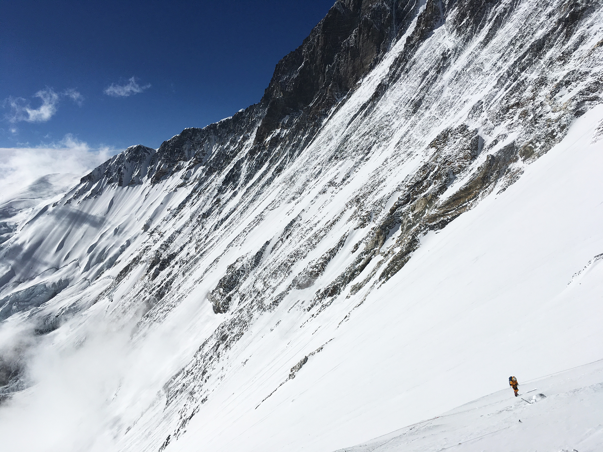 A climber ascends the Lhotse Face under Everest’s West Ridge.