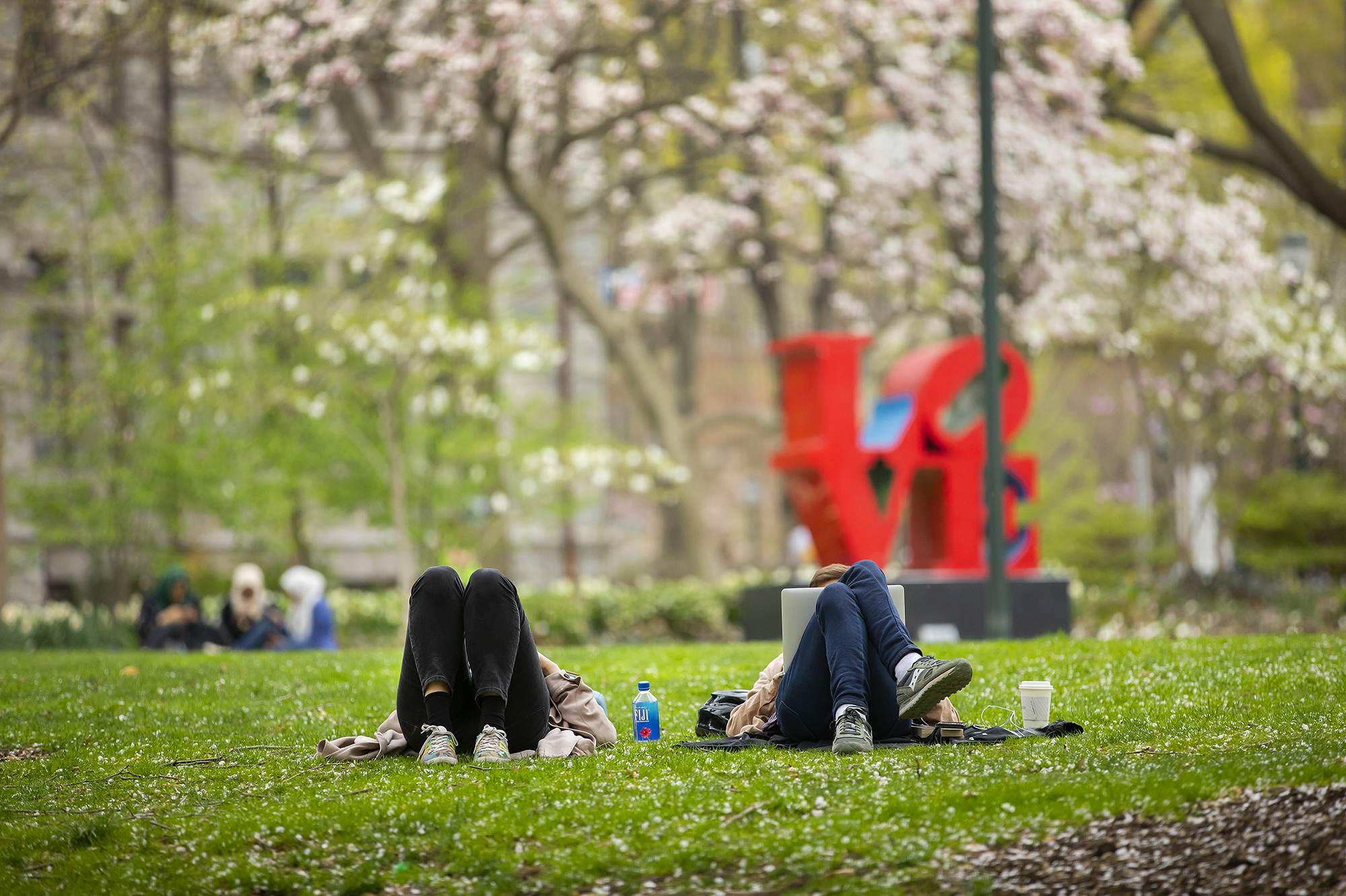 Students lounging on the grass in College Green