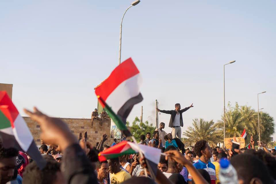 Protesters in Khartoum in front of the Sudanese Army headquarters.