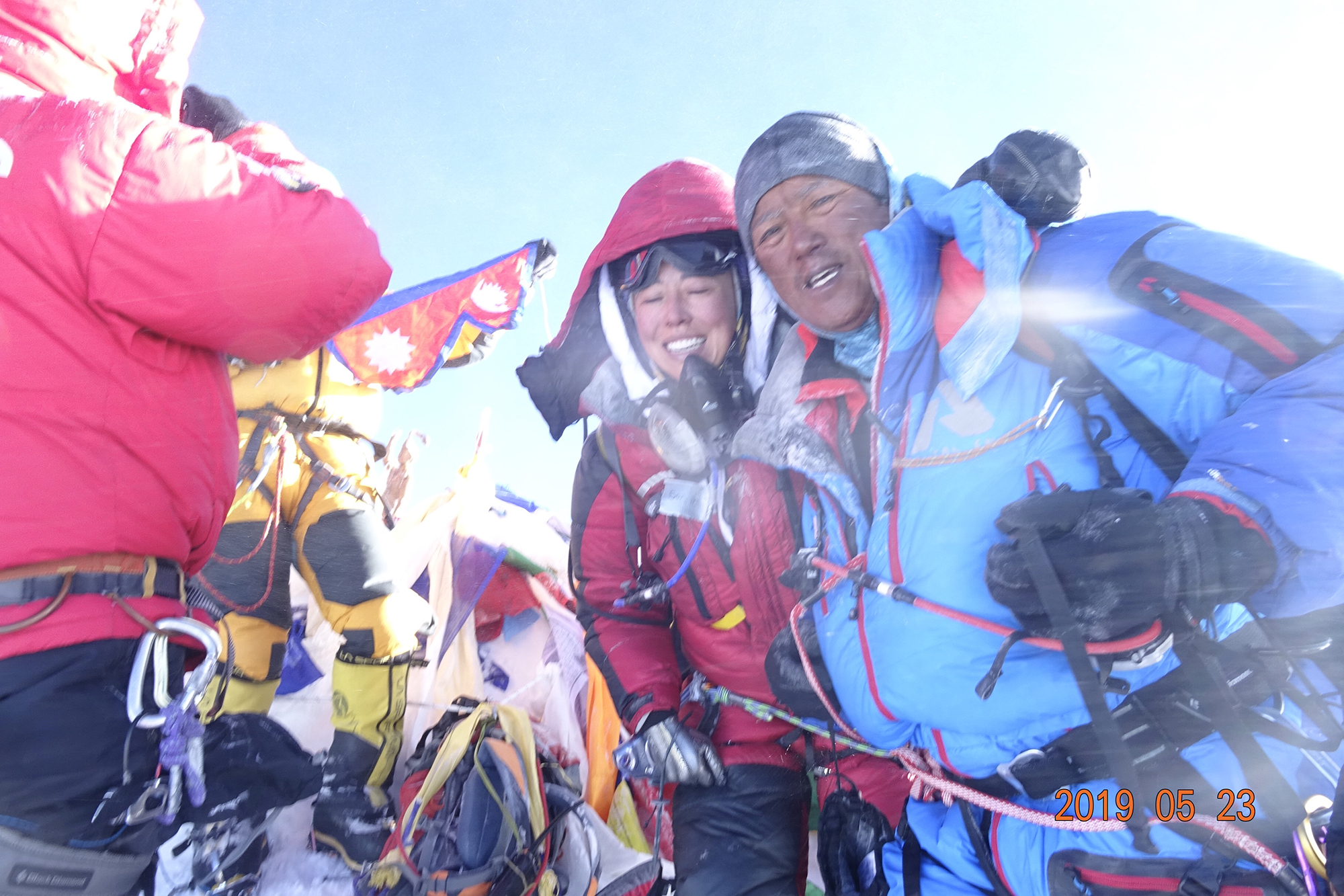 Sophie Hilaire at the top of Mount Everest with her guide, Ang Dorjee. (Photo: Rinji Sherpa)