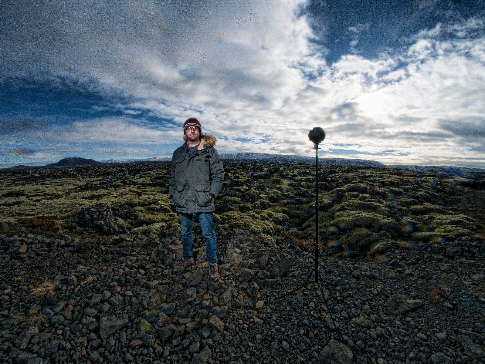 Zane Cooper in Iceland, camera to his left