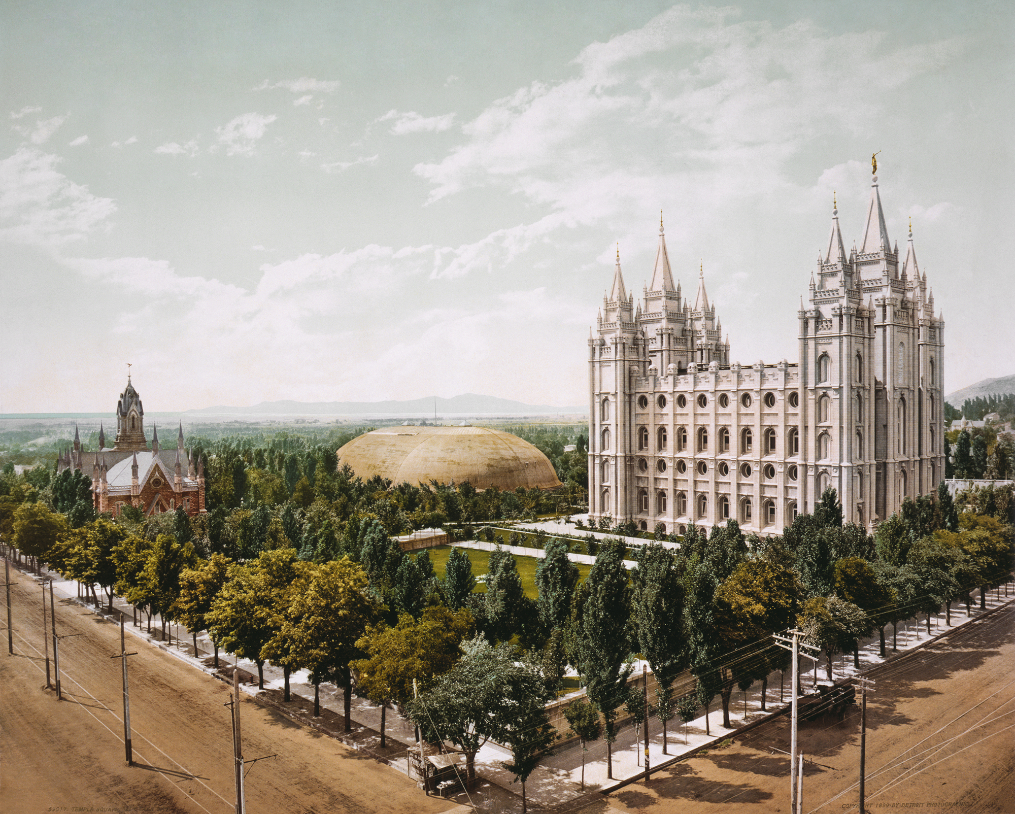 Aerial view of Temple Mount in Salt Lake City circa early 20th century