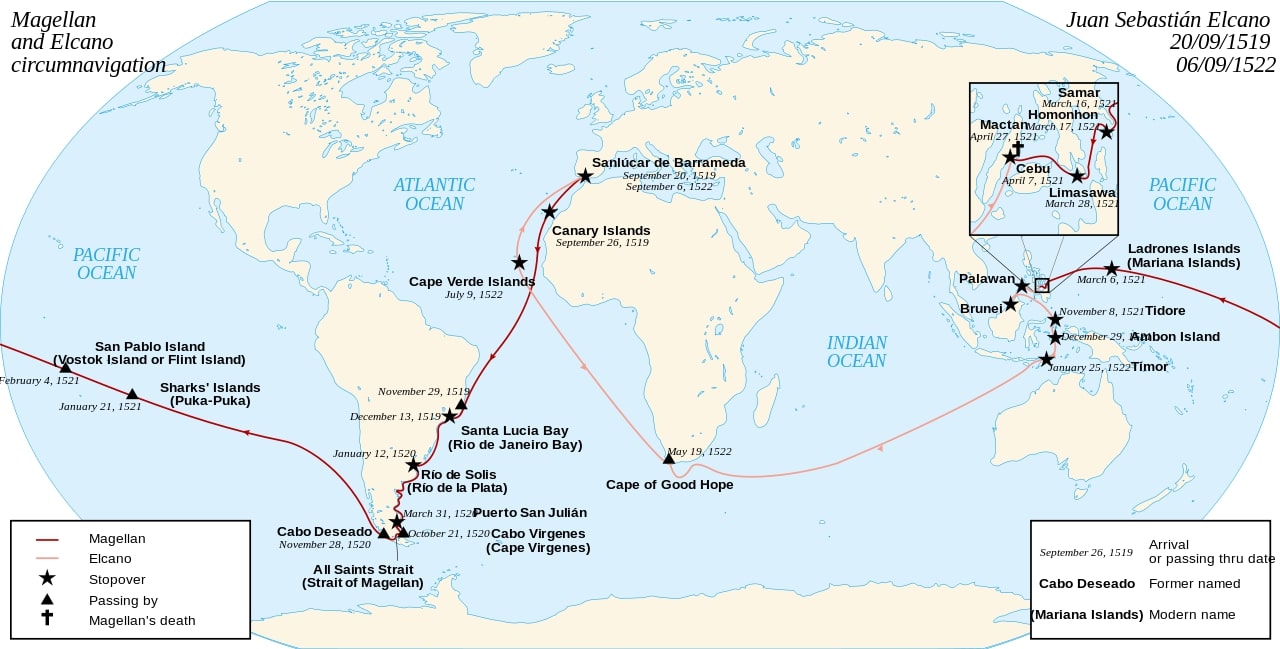 a map showing magellans entire circumnavigation
