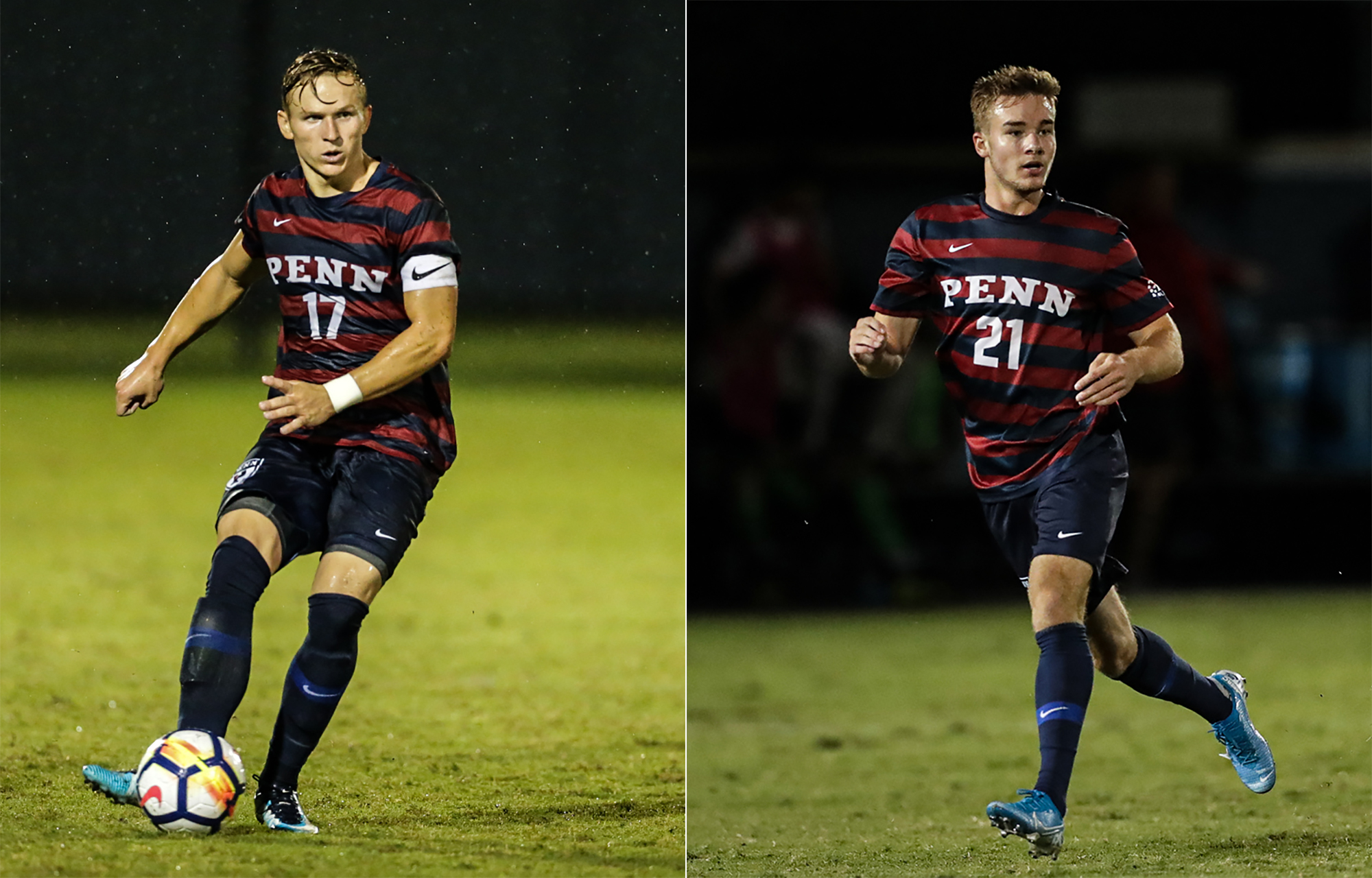 A composite of senior midfielder Brandon Bartel, left, and freshman midfielder Jack Rosener.