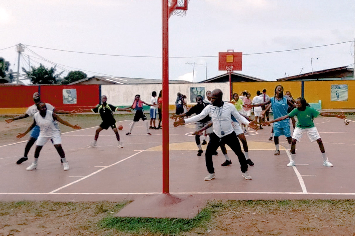 liberian students on a basketball court