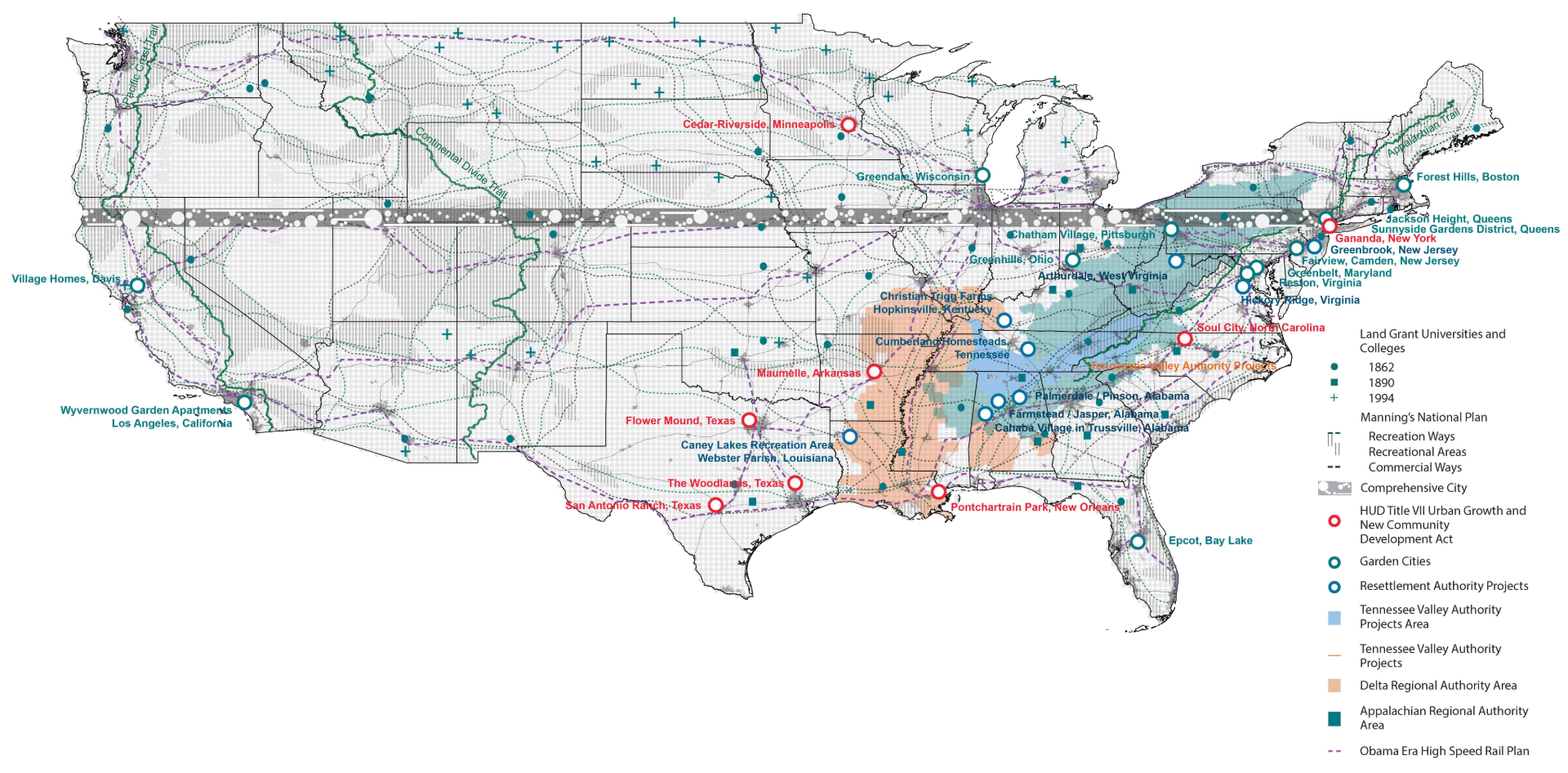 a map of the united states showing different projects and planning initiatives across history