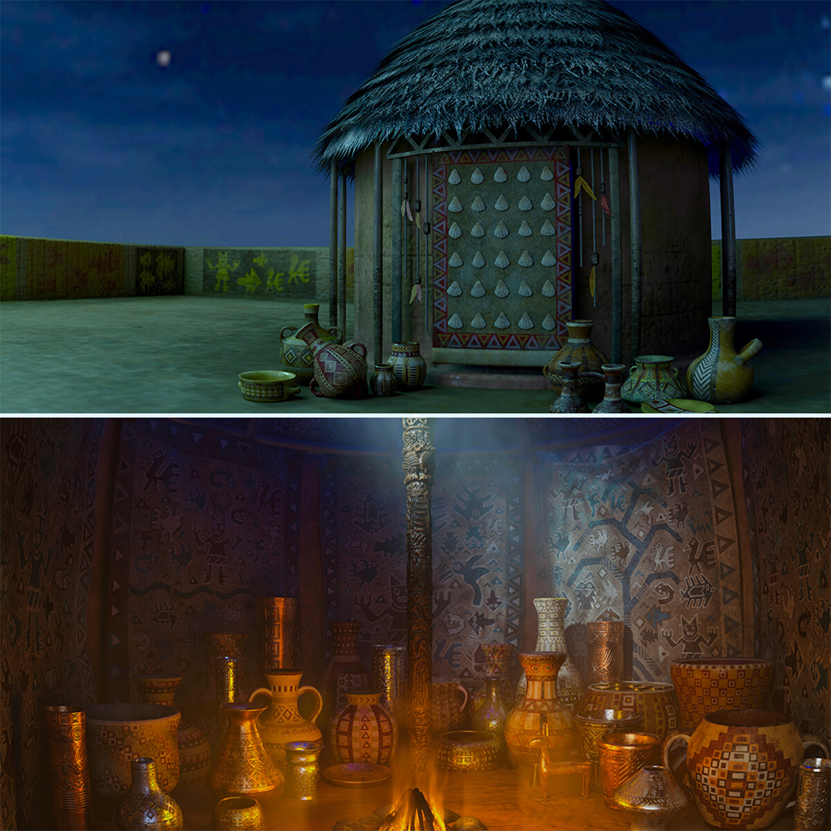 Rendered images created by Adam Canarick of the interior and exterior of the oracle room. 