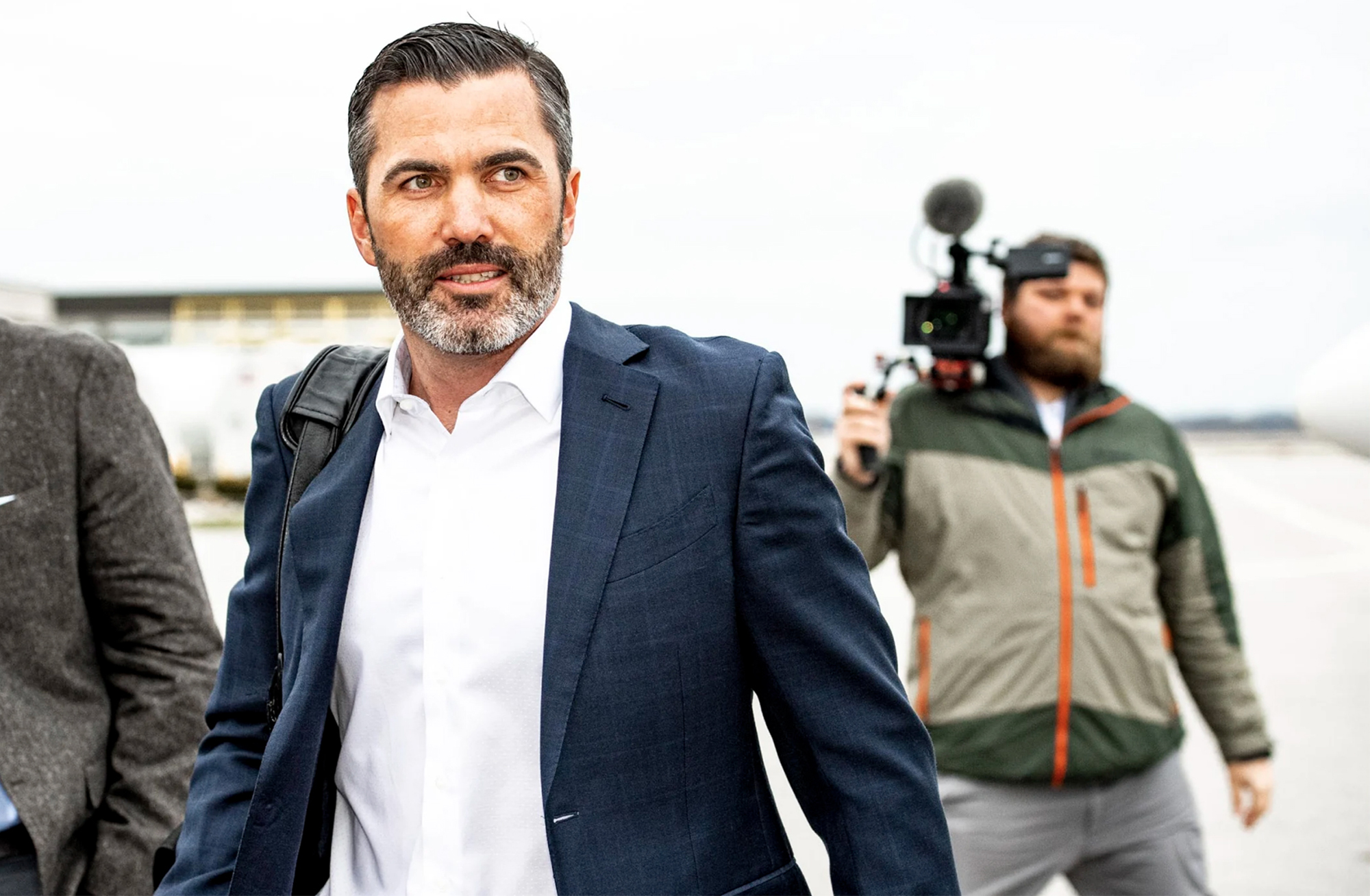 Kevin Stefanski arrives at the Cleveland airport after being named head coach of the Cleveland Browns.