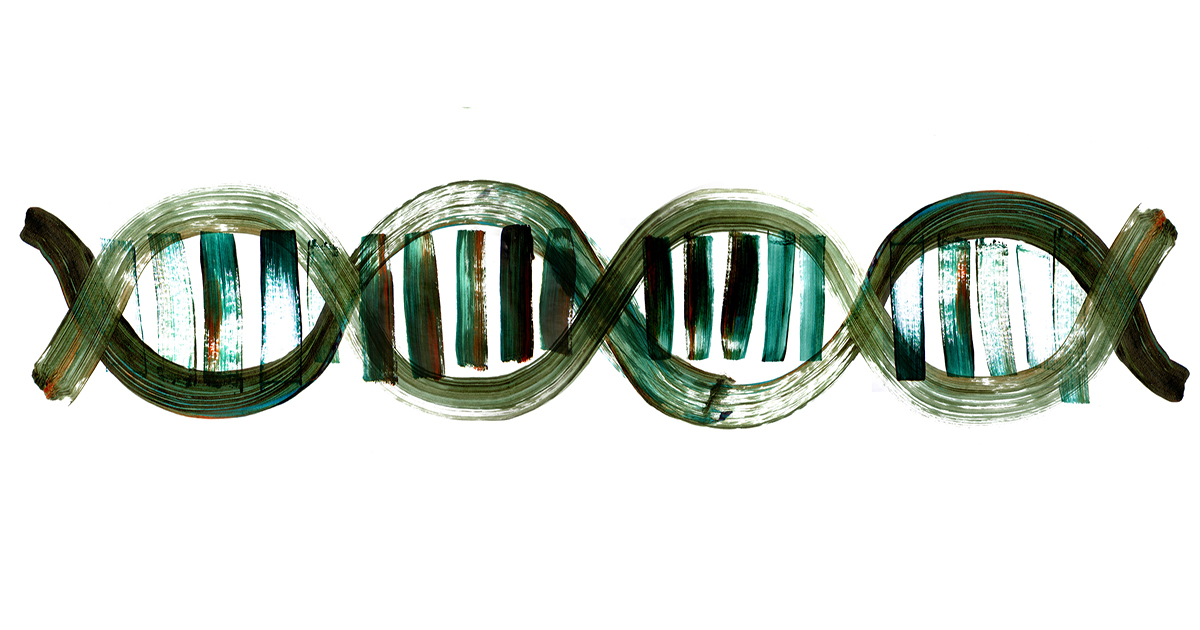 painted rendering of a horizontal dna sequence