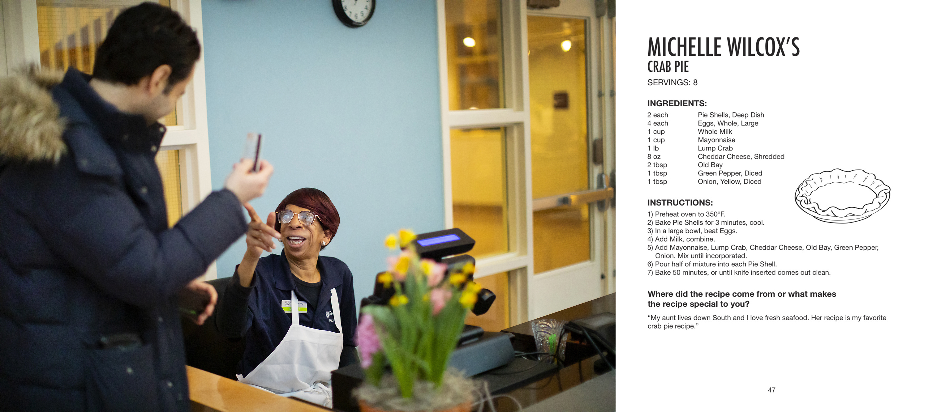 Michelle Wilcox, a cashier at a Penn dining hall, swipes dining card for student.