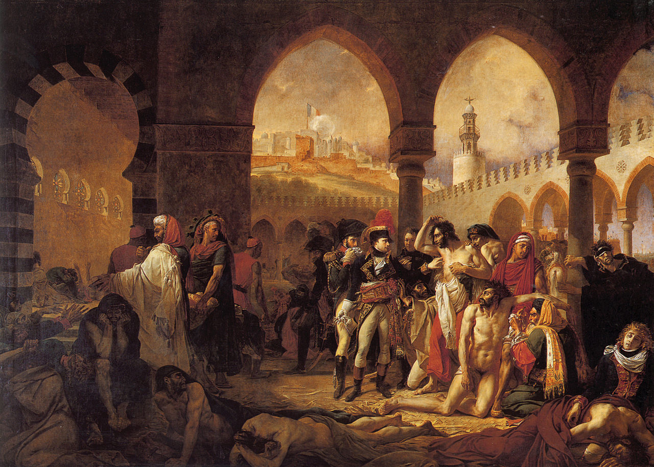 Oil painting depicting Bonaparte Visiting the Pesthouse in Jaffa
