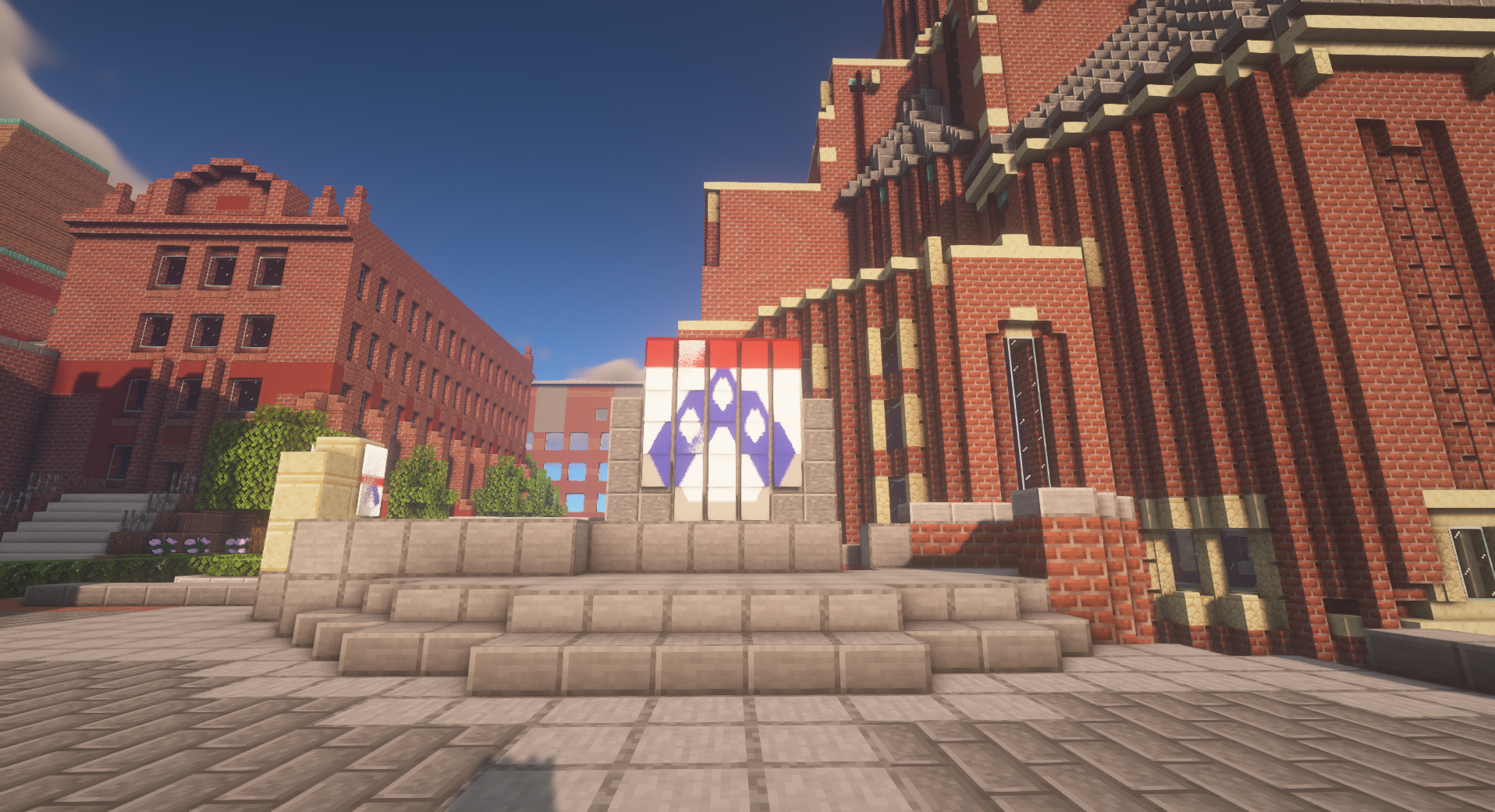 A digital and blocky version of the Quad in Minecraft featuring the Penn logo