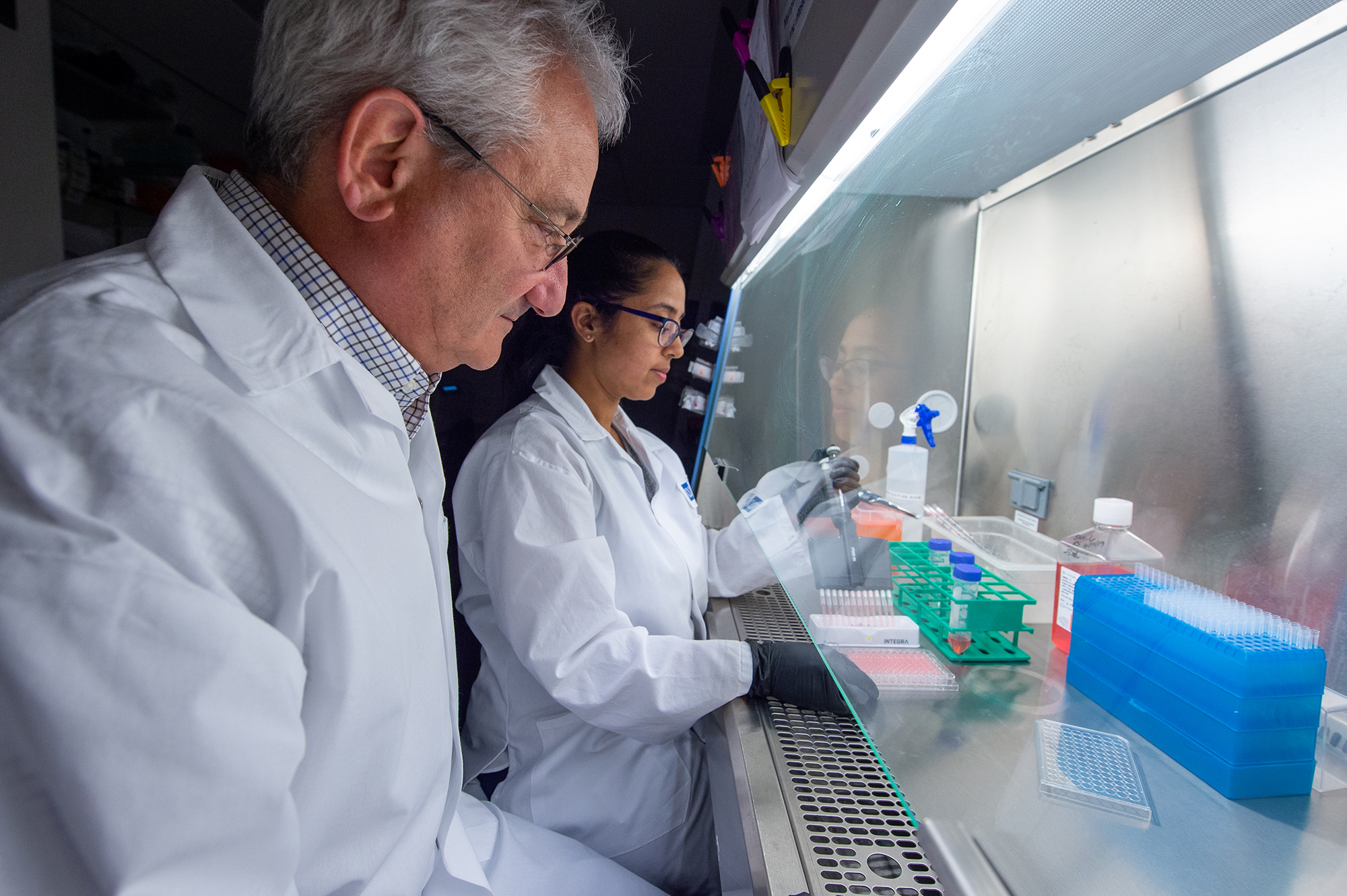 david weiner working under a hood in a lab