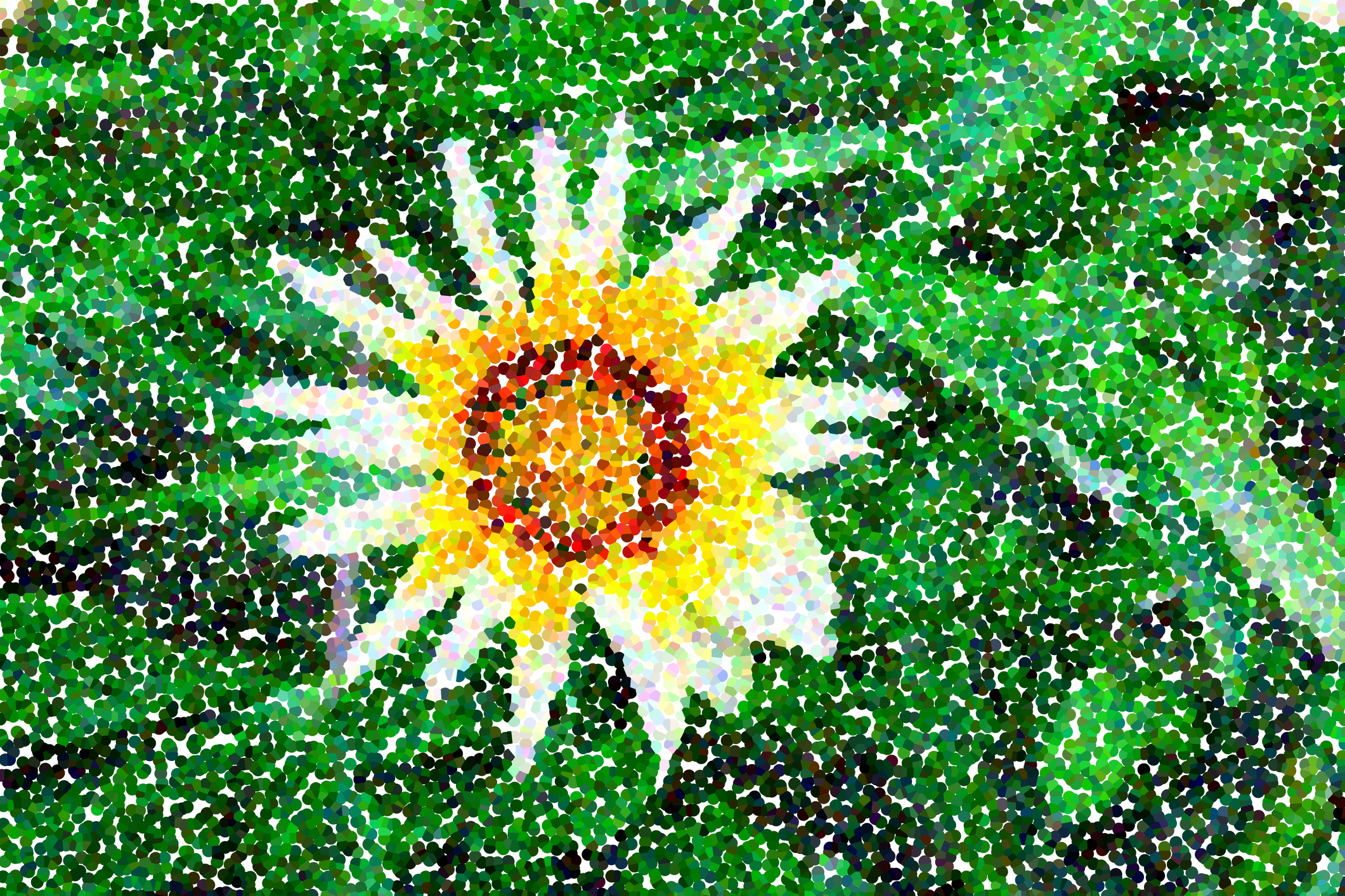 a painting of a flower made using a series of colored dots