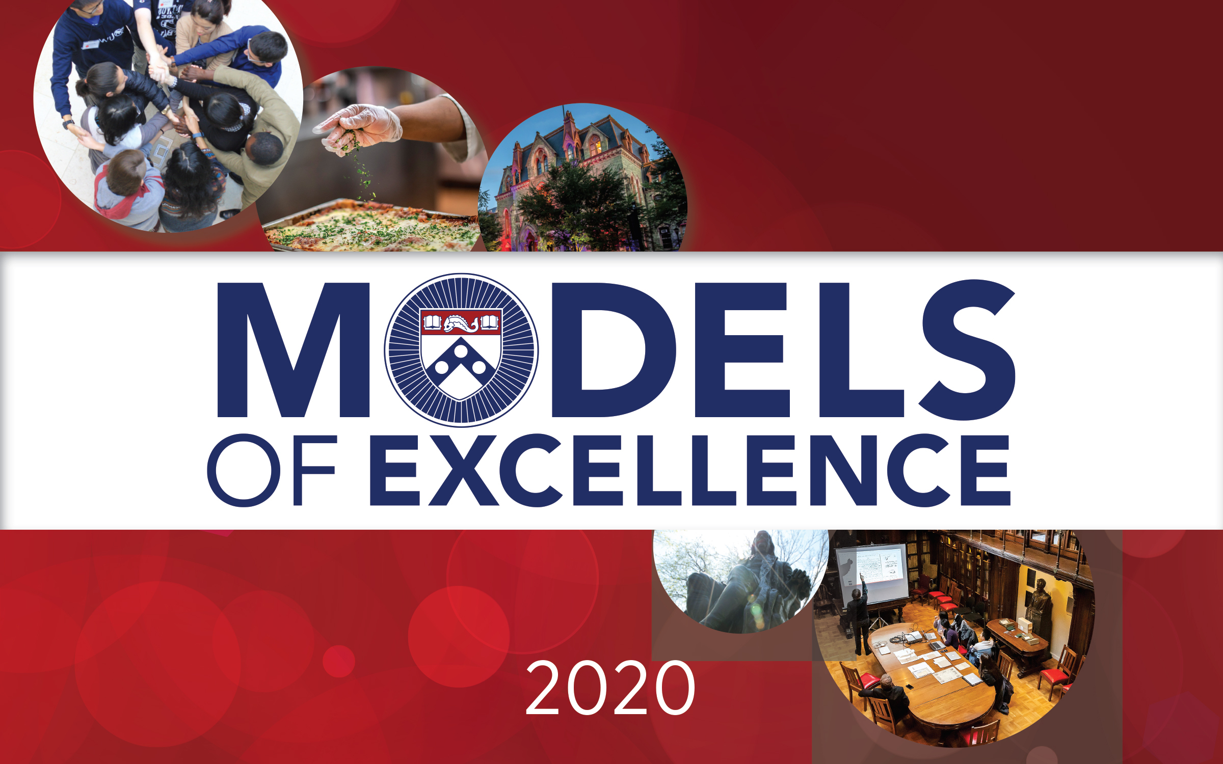 E-book cover of Model of Excellence 2020 awards with pictures from around Penn campus