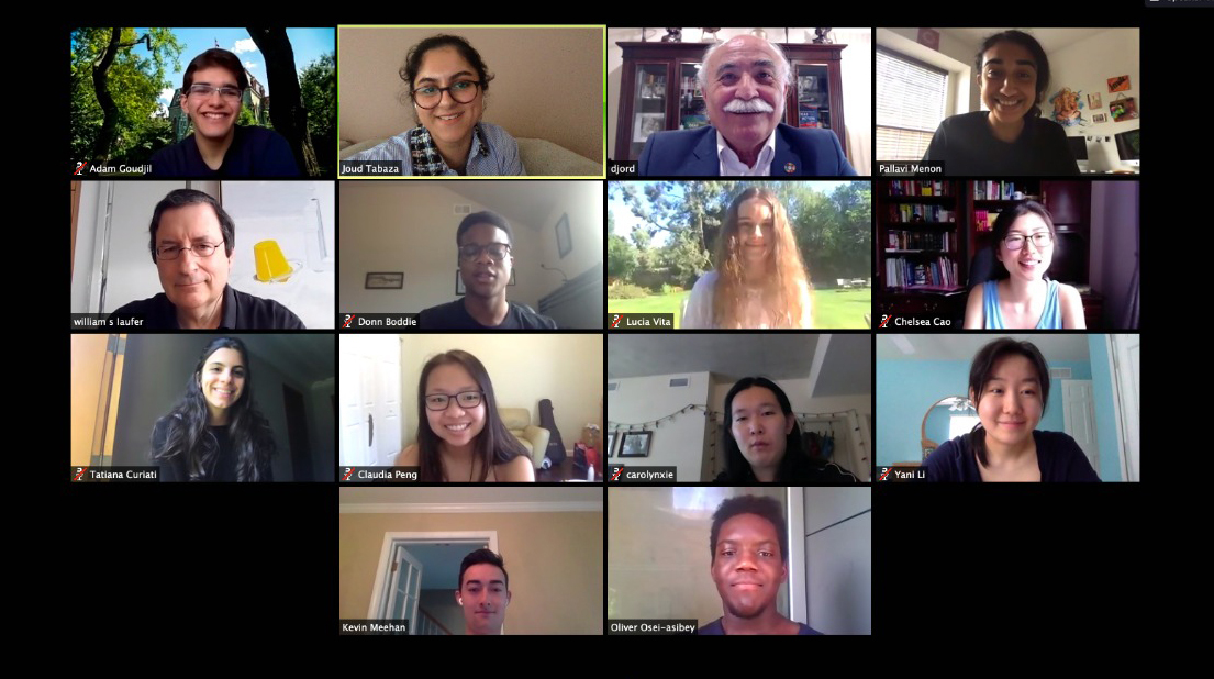 zoom call screen shot of students and professors engaging about the internship
