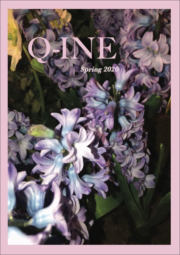 Image of hyacinths with the words "Q-INE Spring 2020"