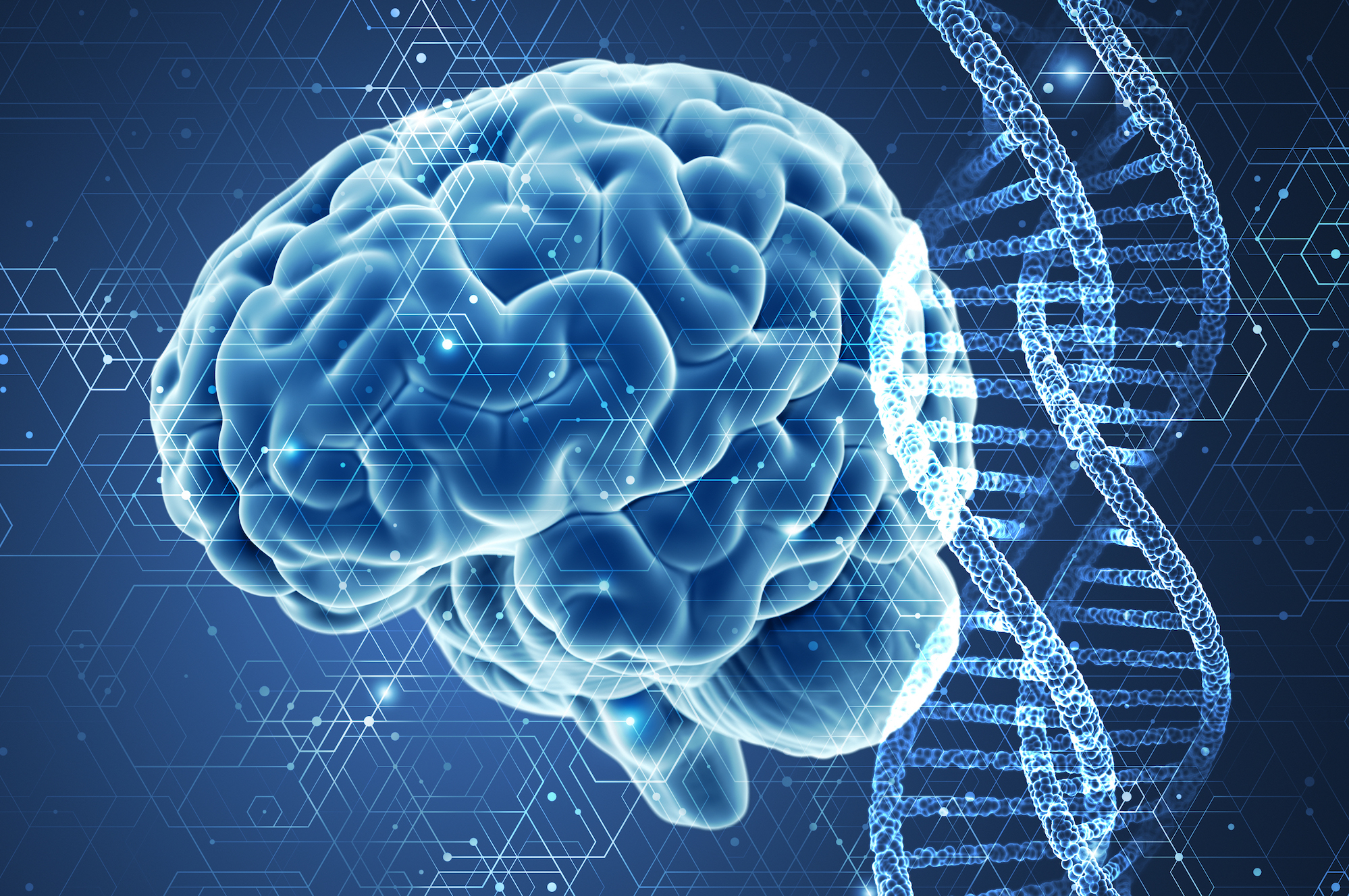 Illustration of brain with DNA double helix