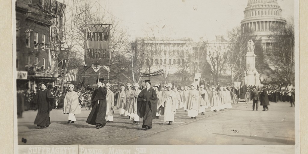 Nurses marching in a suffrage parade in Washington D.D. in 1913