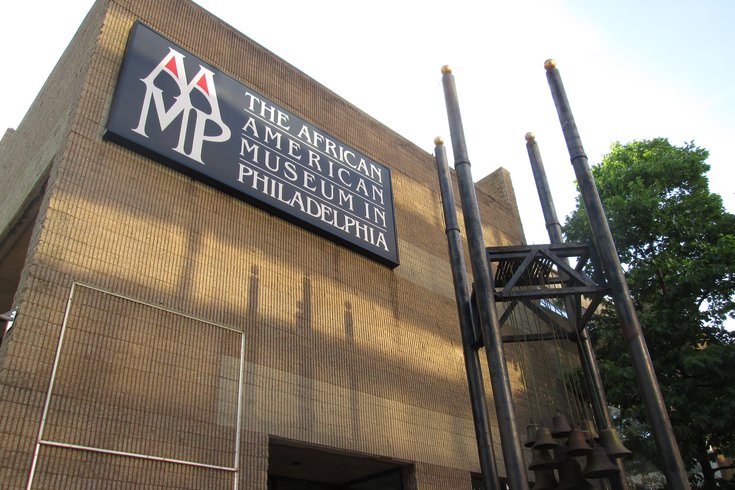 Large building with the words "The African American Museum in Philadelphia"