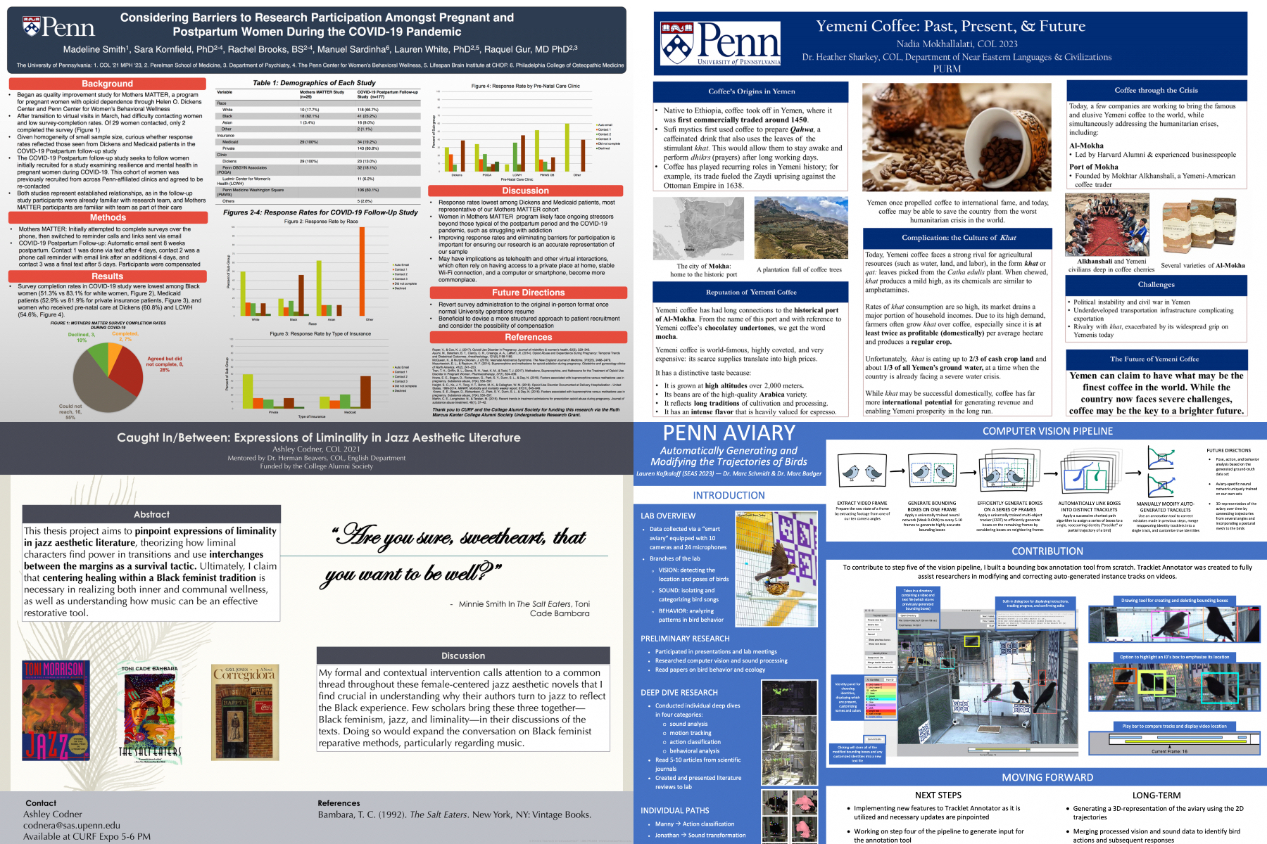 four posters created by students about their research