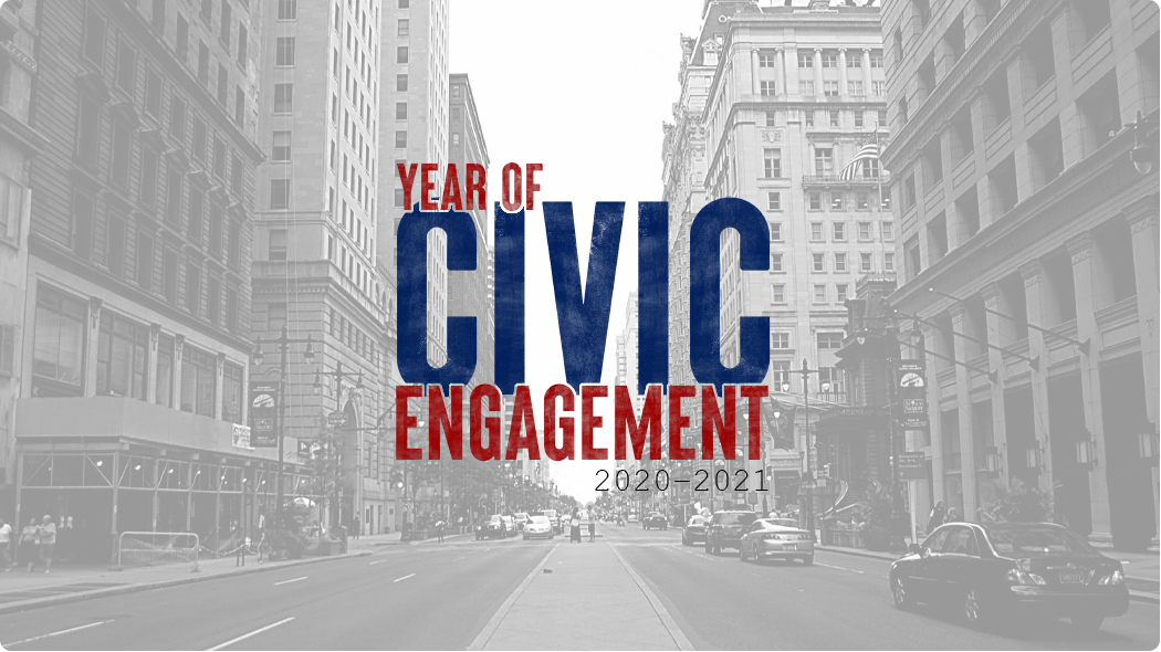 A banner promoting Penn's Year of Civic Engagement