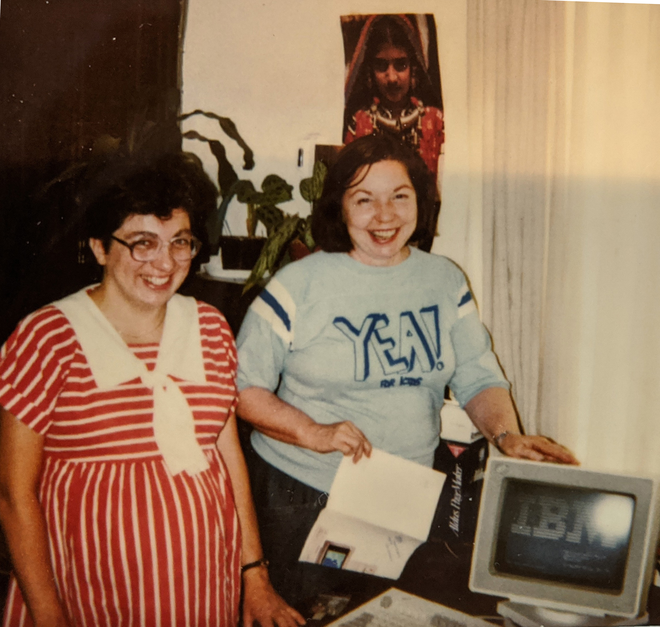 Miller and Gaines in 1988 post with new IBM computer