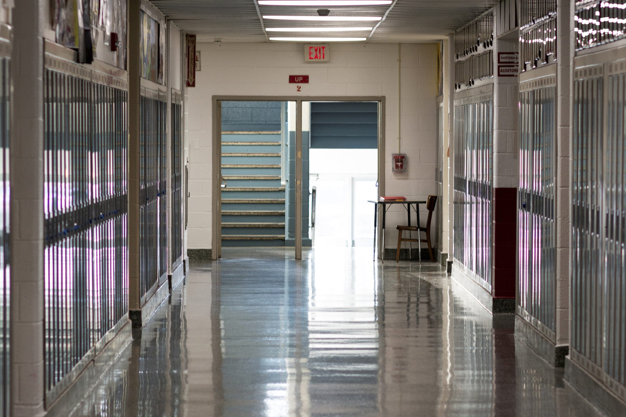 Empty school hallway