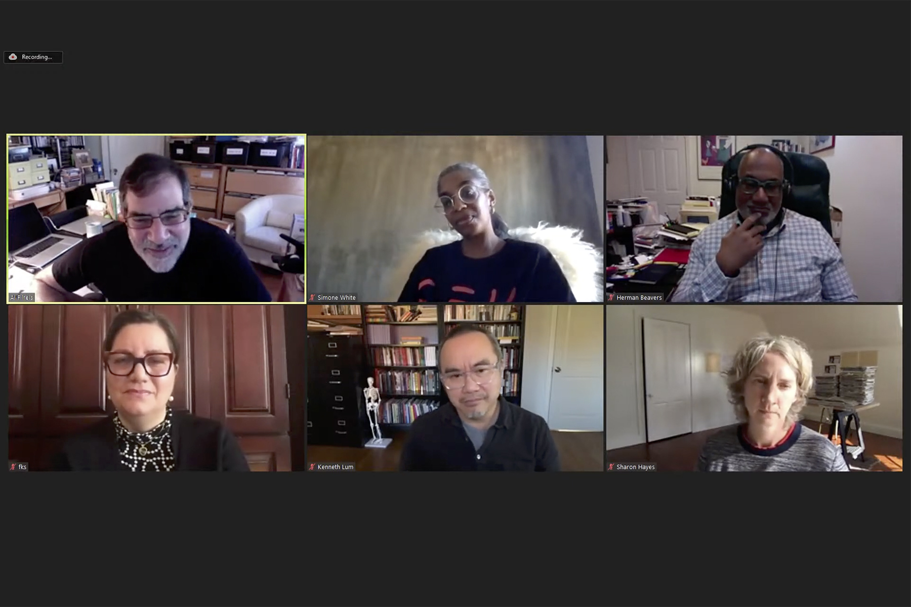 Six professors on a videoconference 