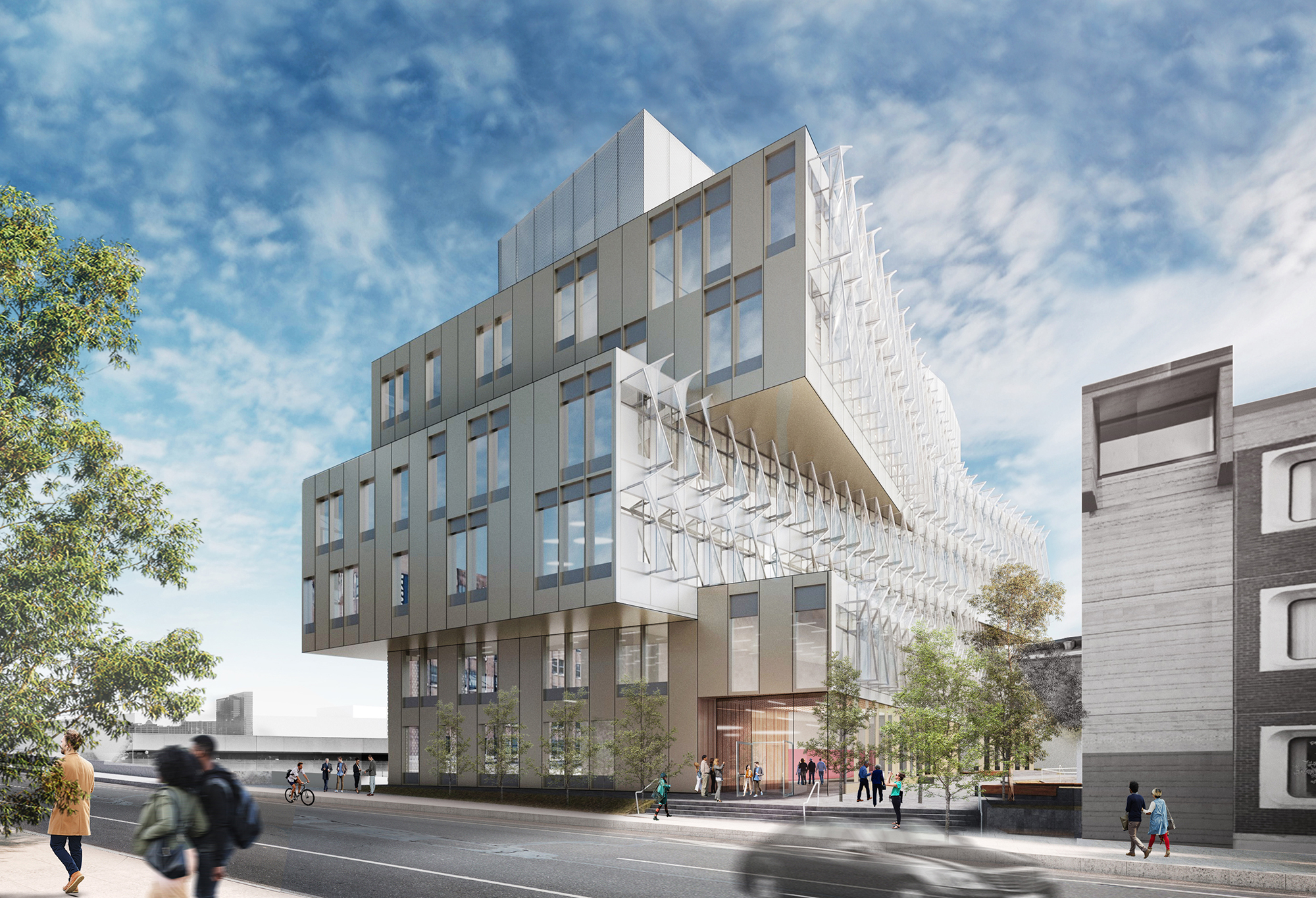 Architectural rendering of the new Vagelos building on Walnut Street on Penn’s campus.