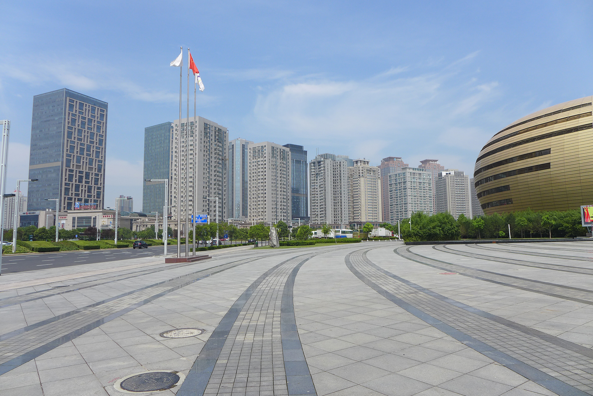 Empty pedestrian urban area in Zhengdong New Town in Henan province 