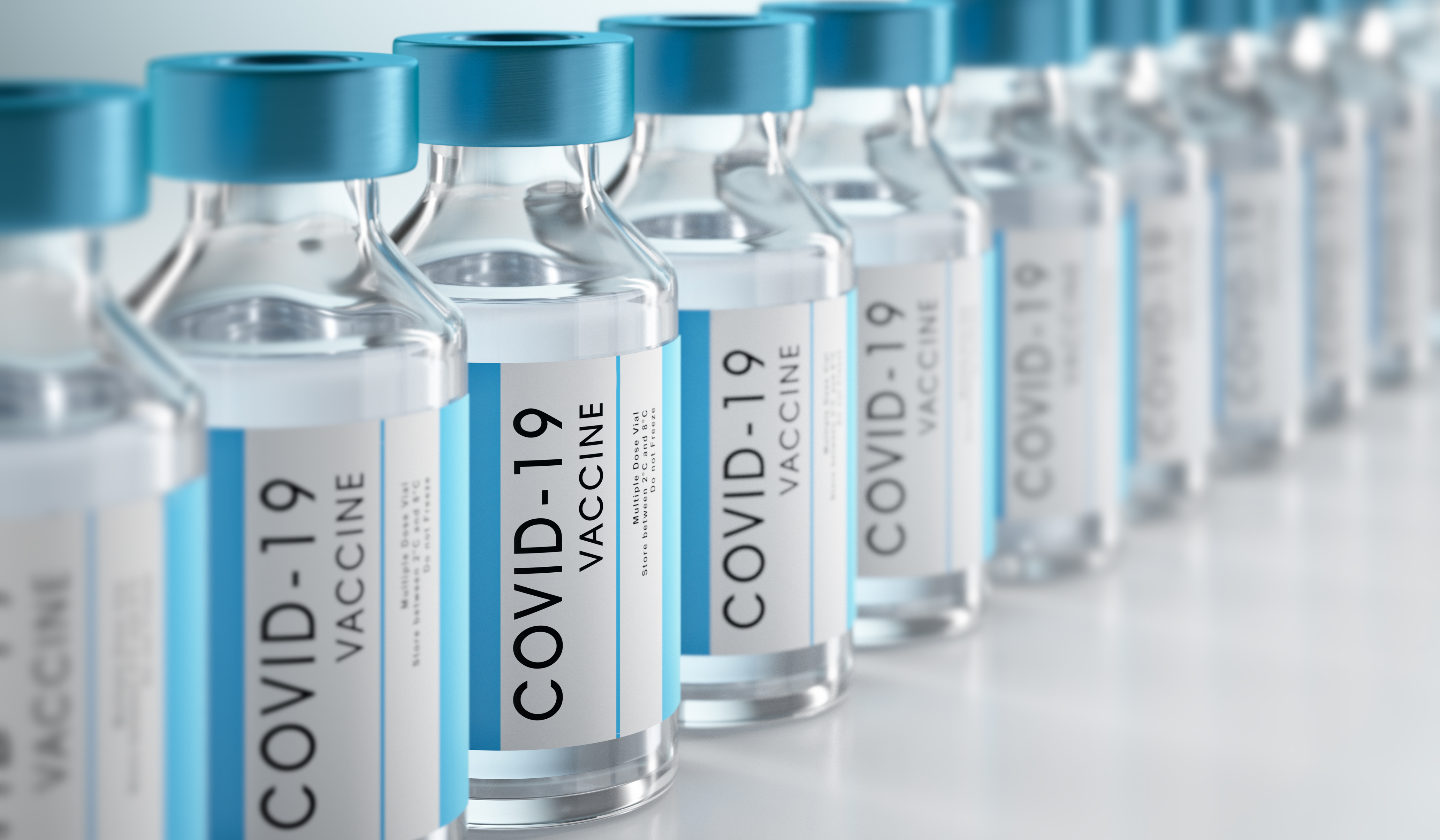 row of COVID-19 vials
