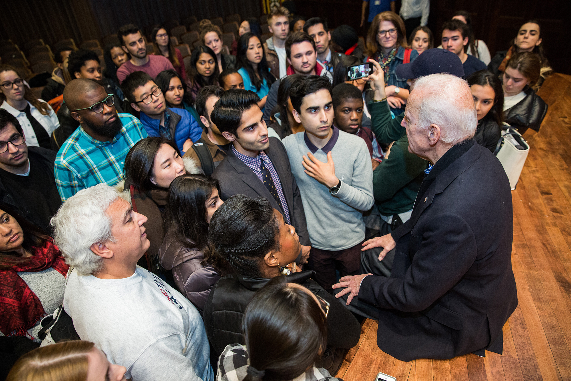 Biden on stage with students