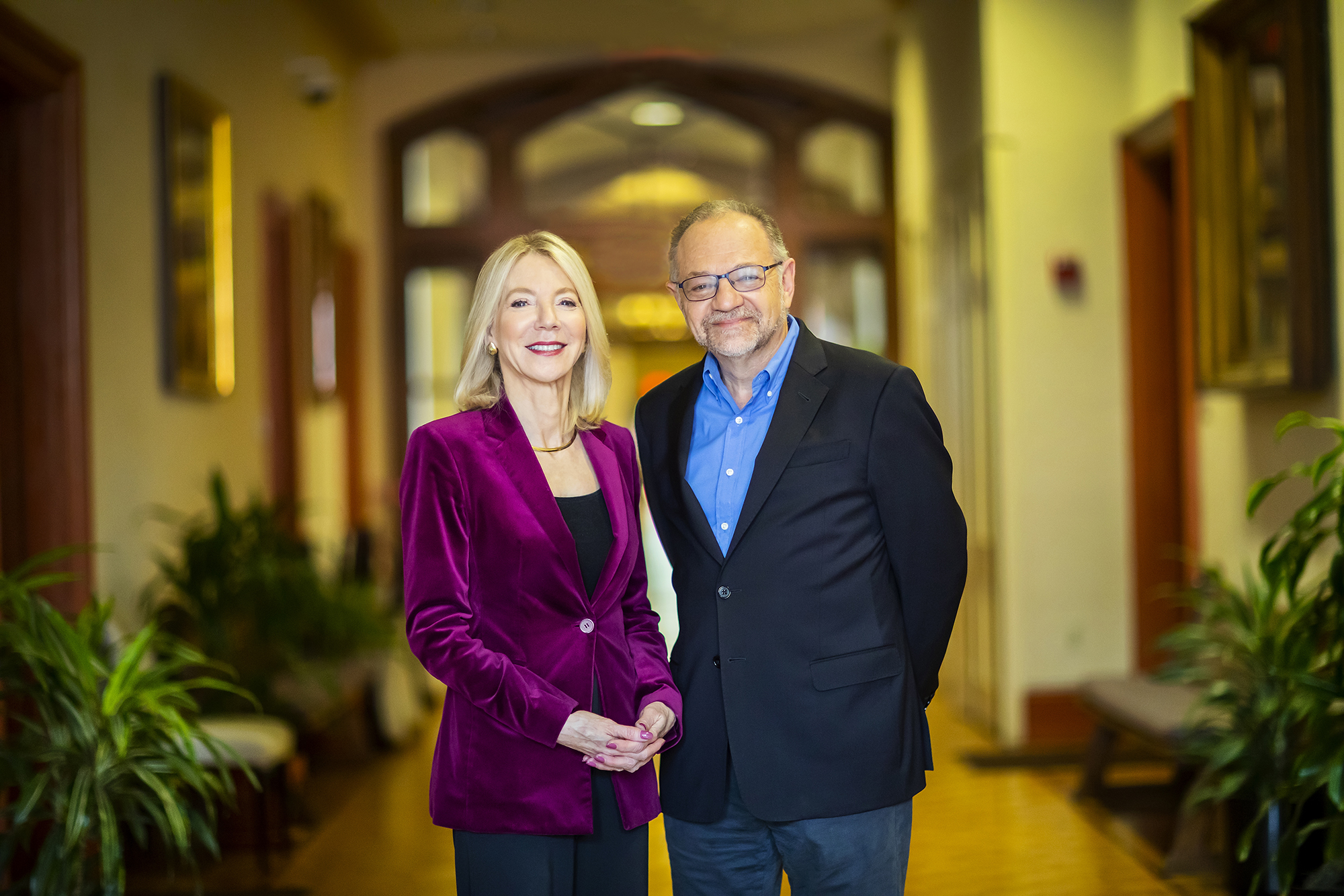 Gutmann and Moreno pose for a photo in College Hall