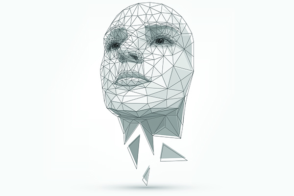 Human face mapped out with 3D modeling
