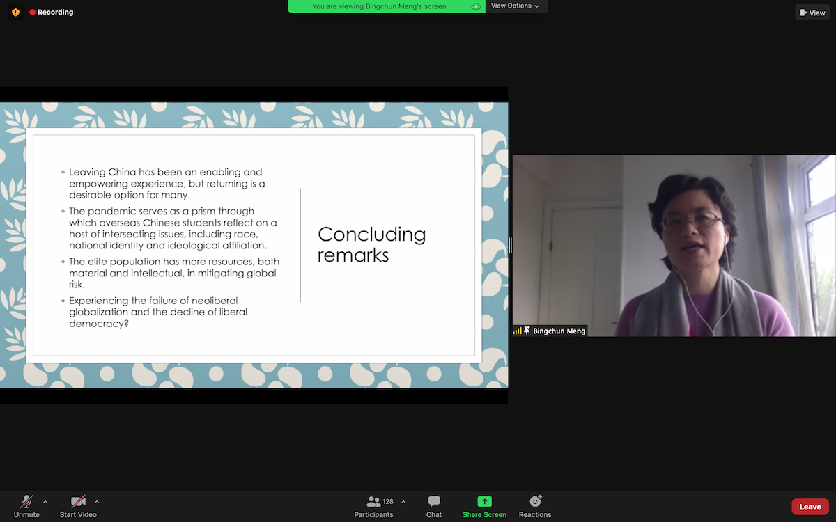 Person on Zoom shows slide with the words "Concluding Remarks"