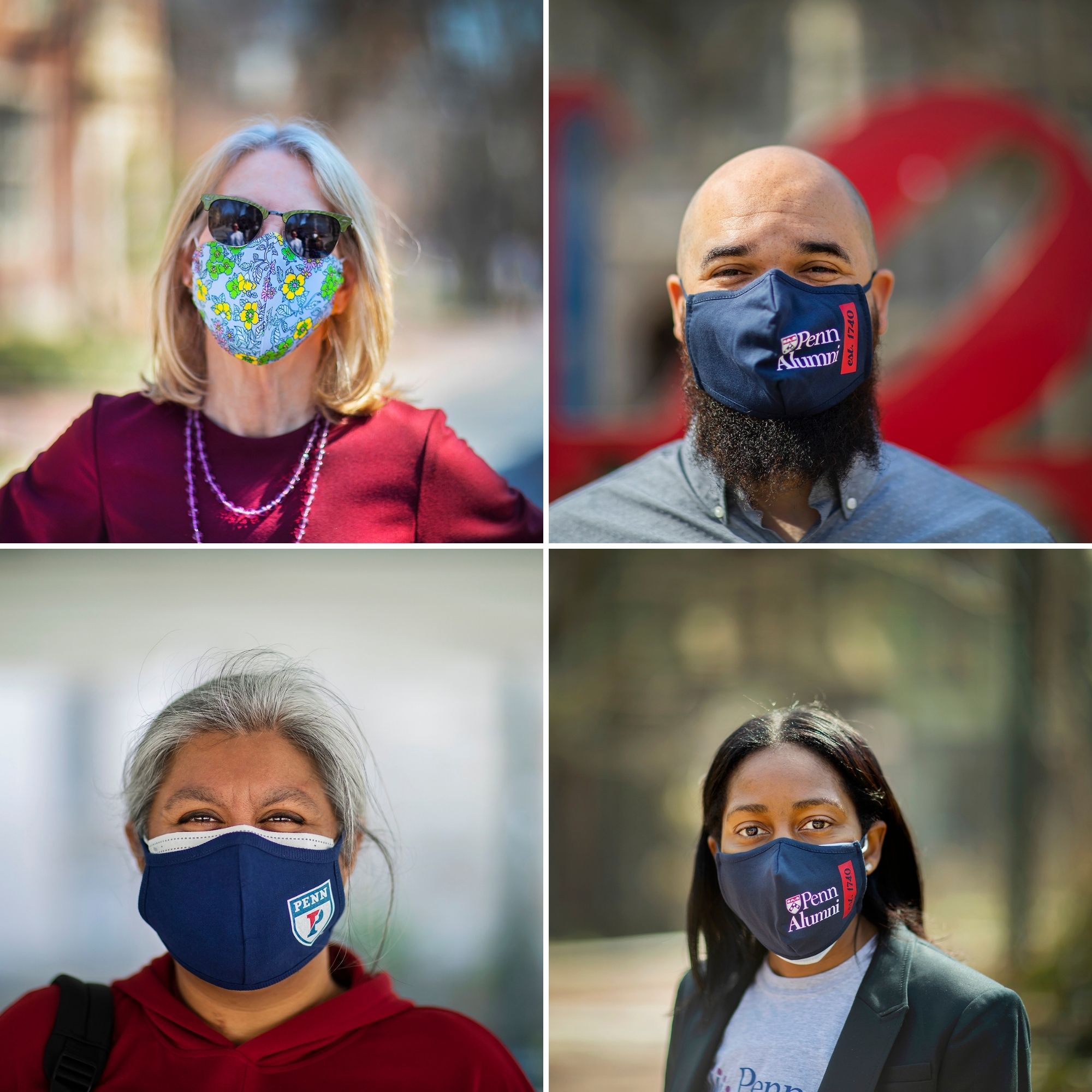 Amy Gutmann, Chaz Howard, another Penn faculty member, and Sherisse Laud-Hammond all wear masks on Penn’s campus.