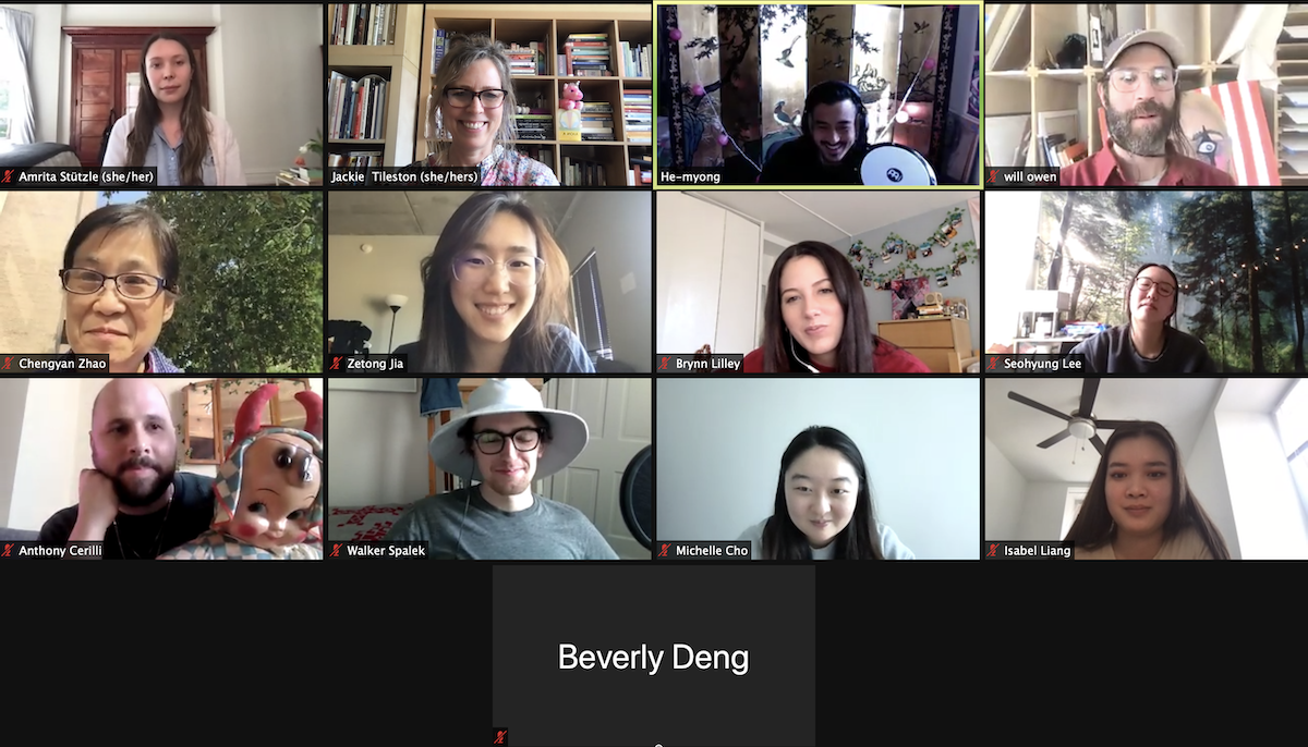 A zoom screen shot of a class at Penn featuring 12 participants on video calls.
