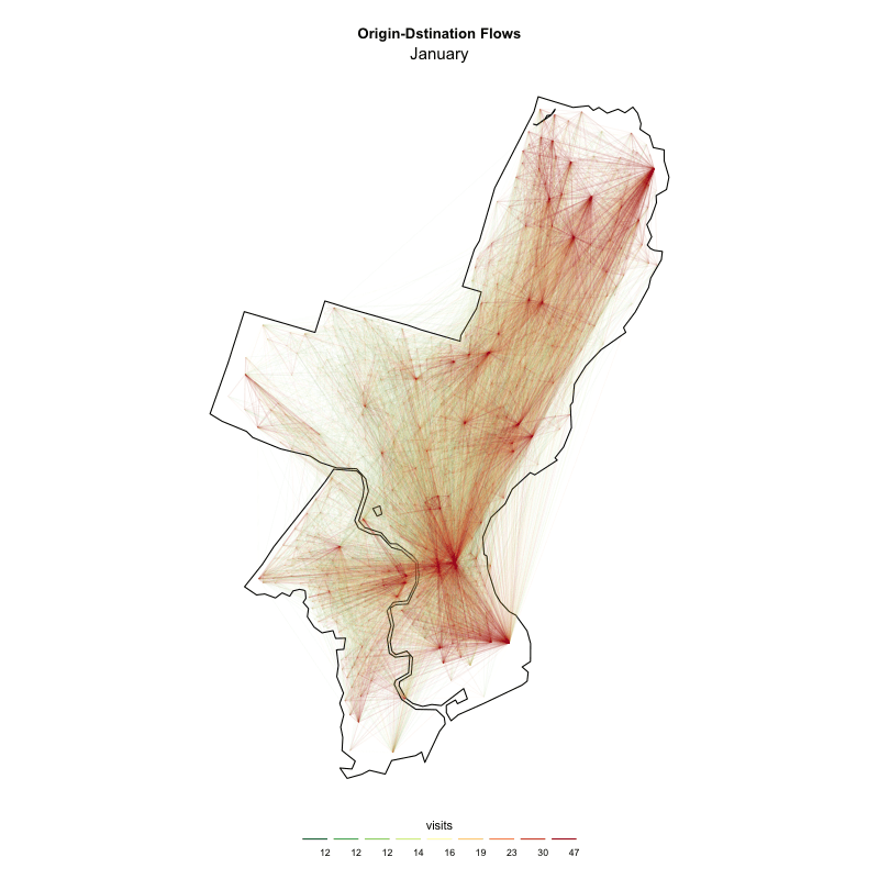a map of philadelphia that shows number of connections in different parts of the city on a monthly basis