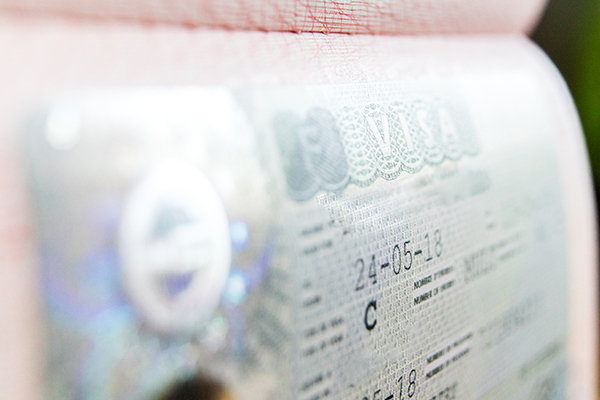 Closeup of foreign visa.