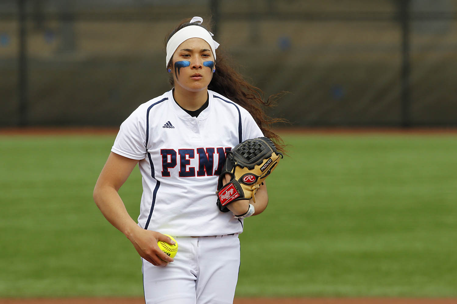 Alexis Borden stands on the mound during her Penn days, looking toward the batter.