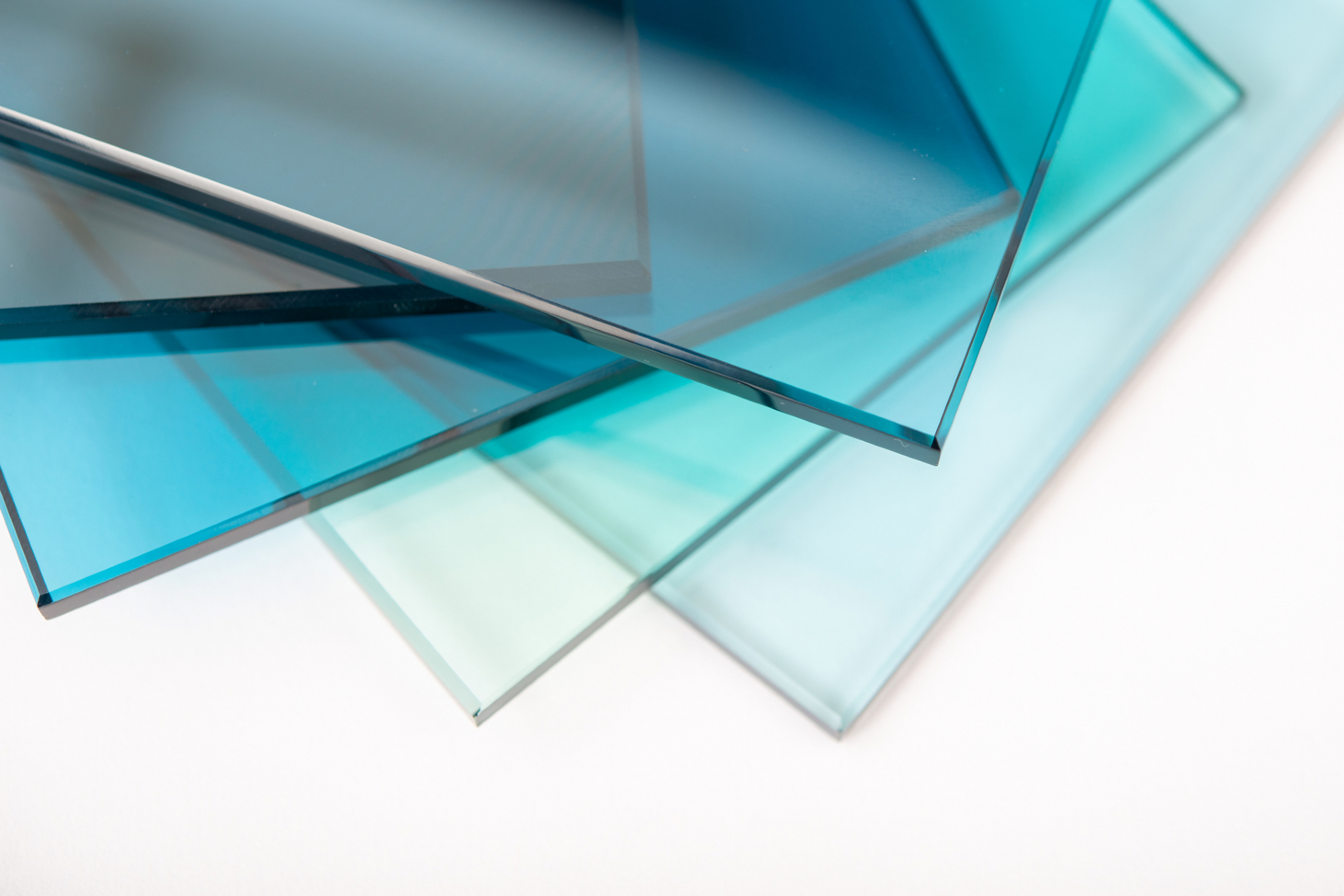 individual panes of glass in different colors stacked on top of each other