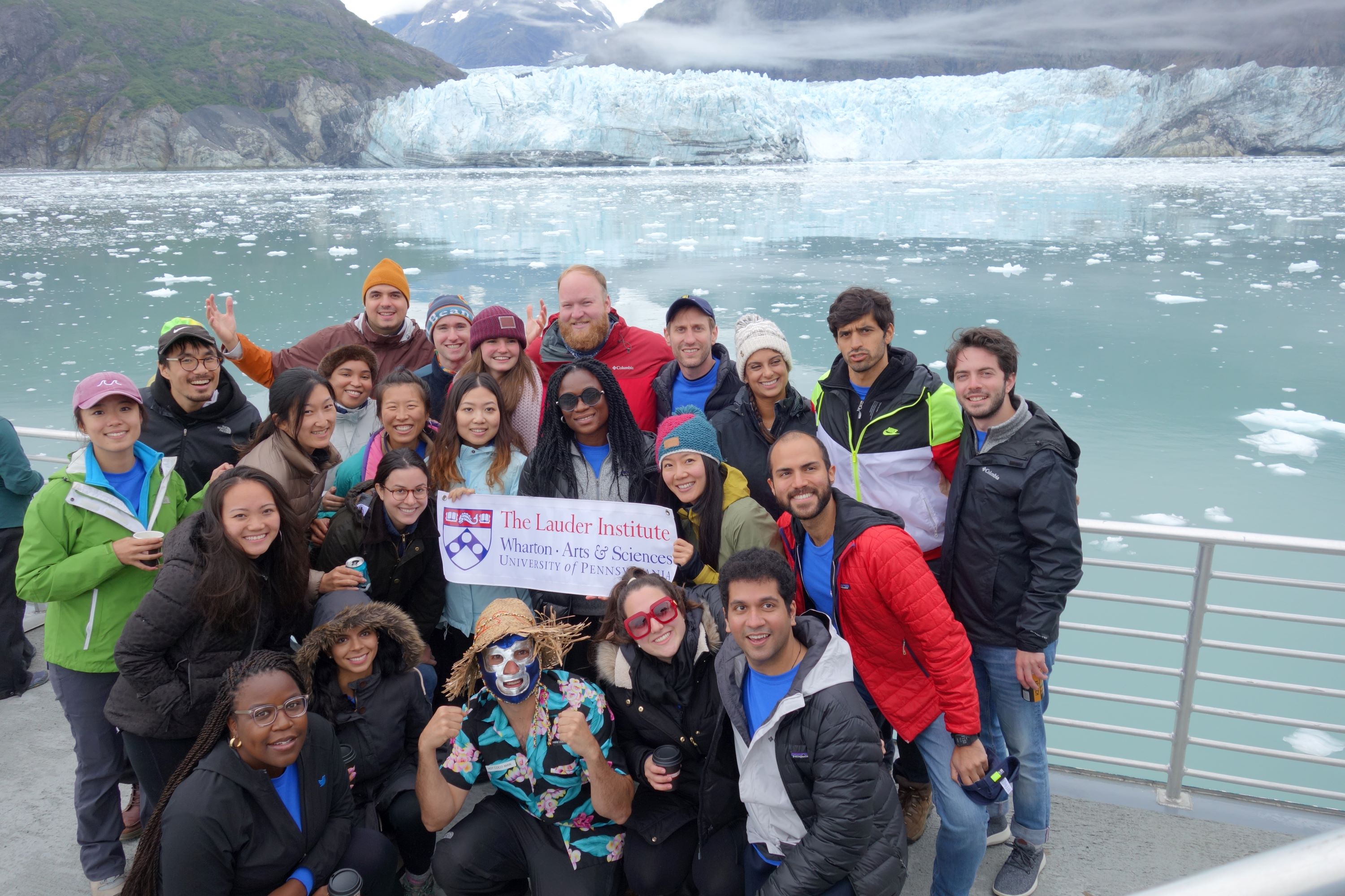 Group photo of students on a boat in Glacier Bay