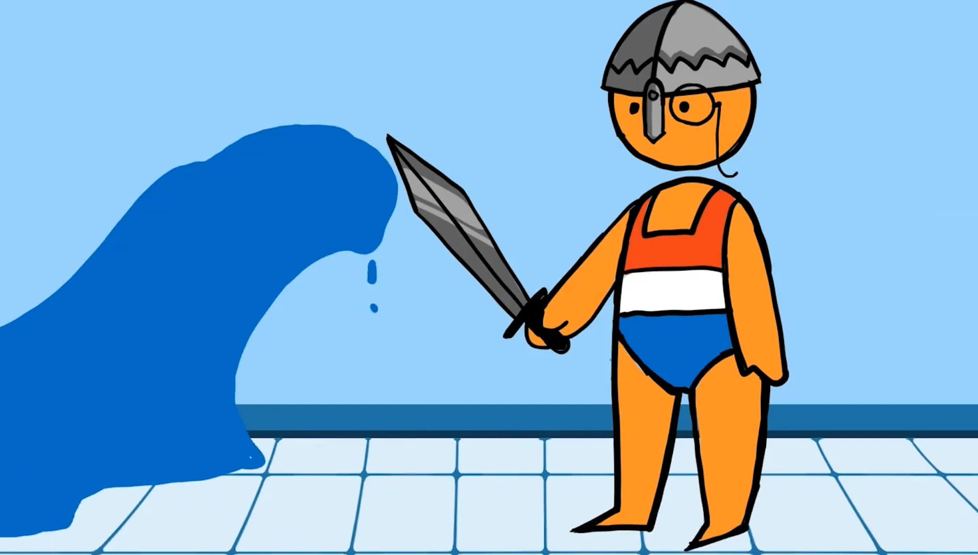 Netherlands cartoon figure with sword and helmet