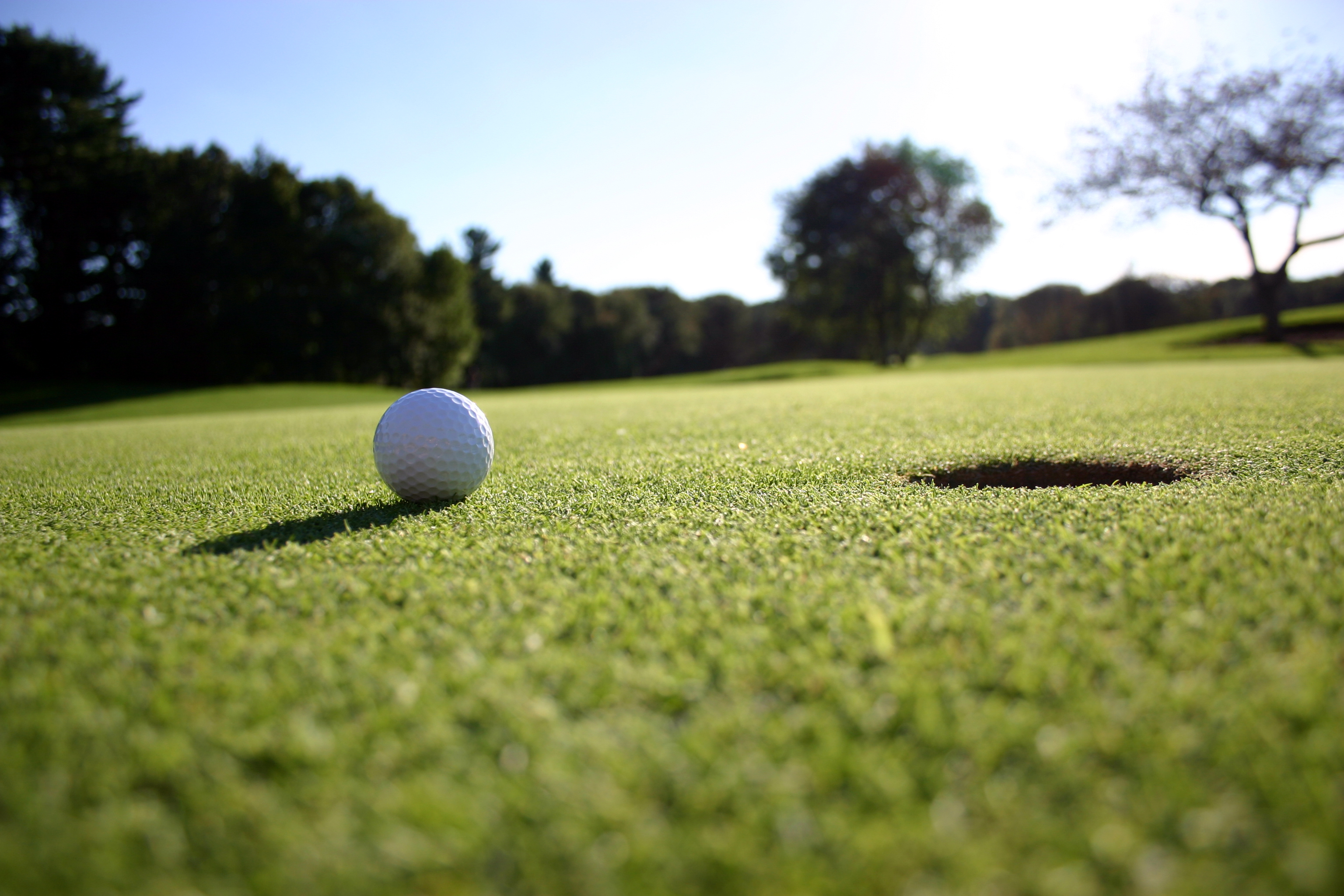 A golf ball rests near the hole.